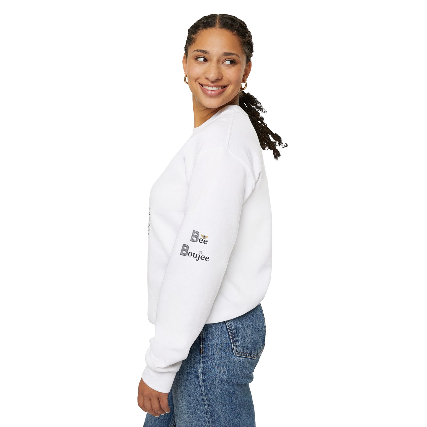 Boujee Smiley Face Heart Eyes Black - Heavy Blend™ Light Colors Crewneck Sweatshirt