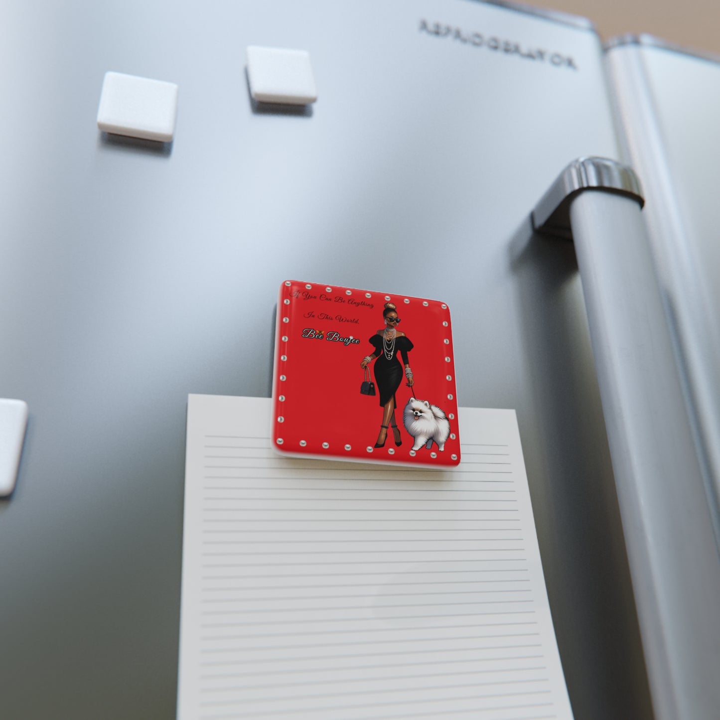 Bee Boujee in PEARLS - Porcelain Magnet, Square RED