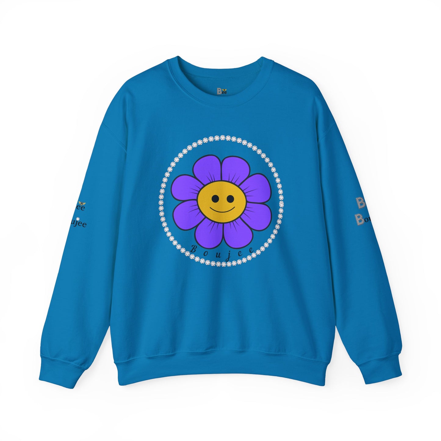Boujee Flower Smiley Face Purple Gold - Heavy Blend™ Light Colors Crewneck Sweatshirt