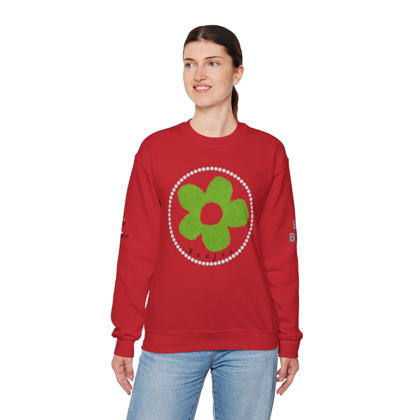 Boujee Fuzzy Green Flower - Heavy Blend™ Light Colors Crewneck Sweatshirt