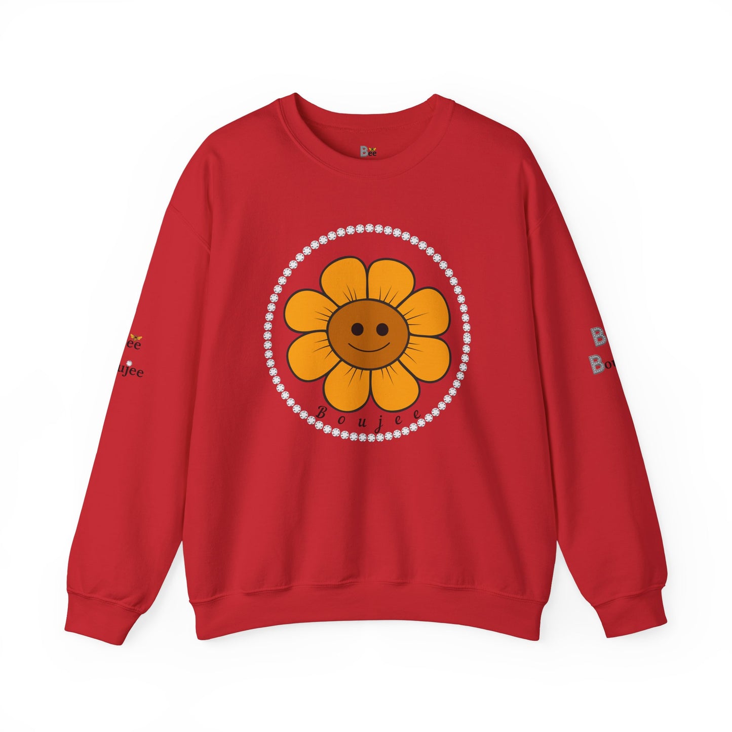 Boujee Flower Smiley Face Gold Light Brown - Heavy Blend™ Light Colors Crewneck Sweatshirt