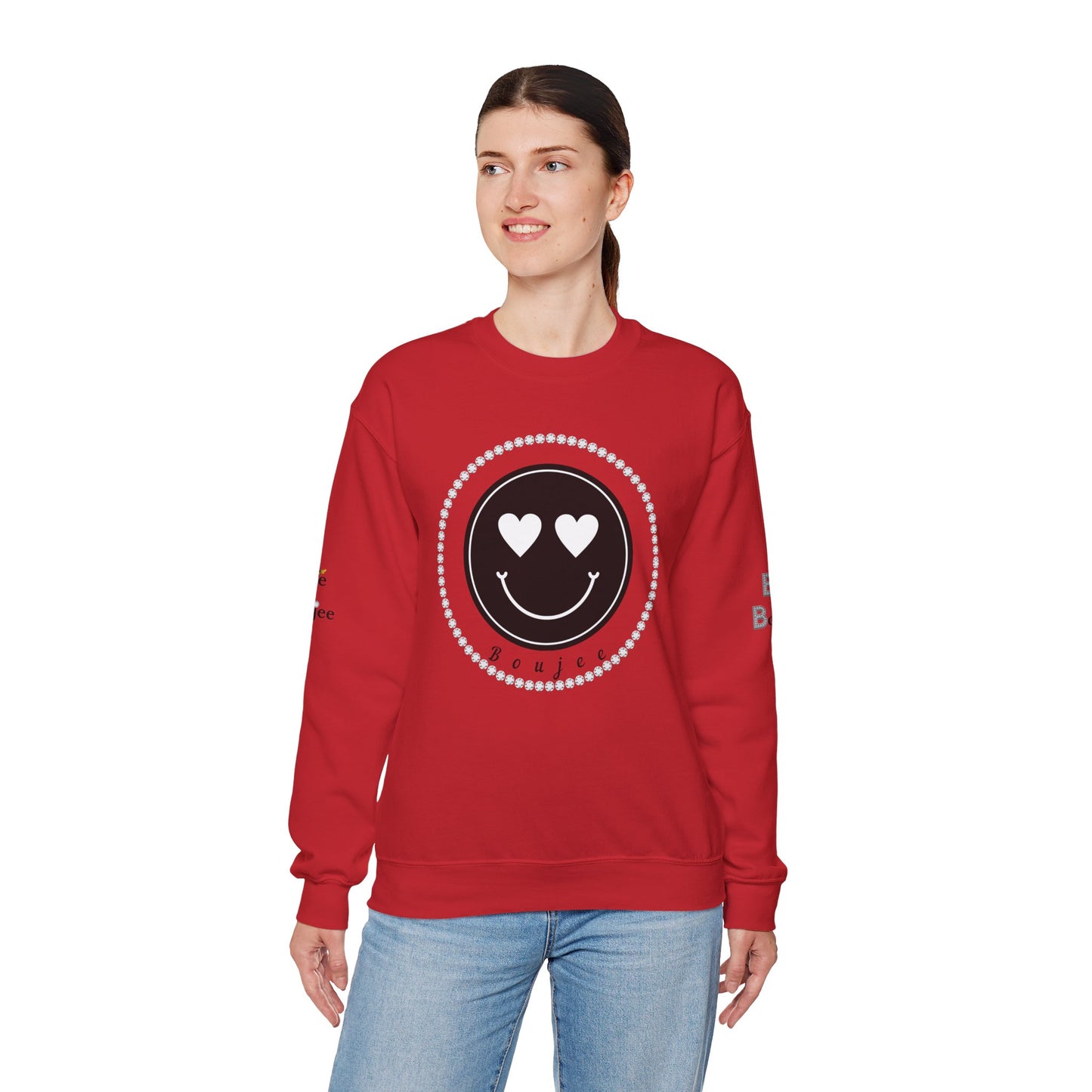 Boujee Smiley Face Heart Eyes Black - Heavy Blend™ Light Colors Crewneck Sweatshirt