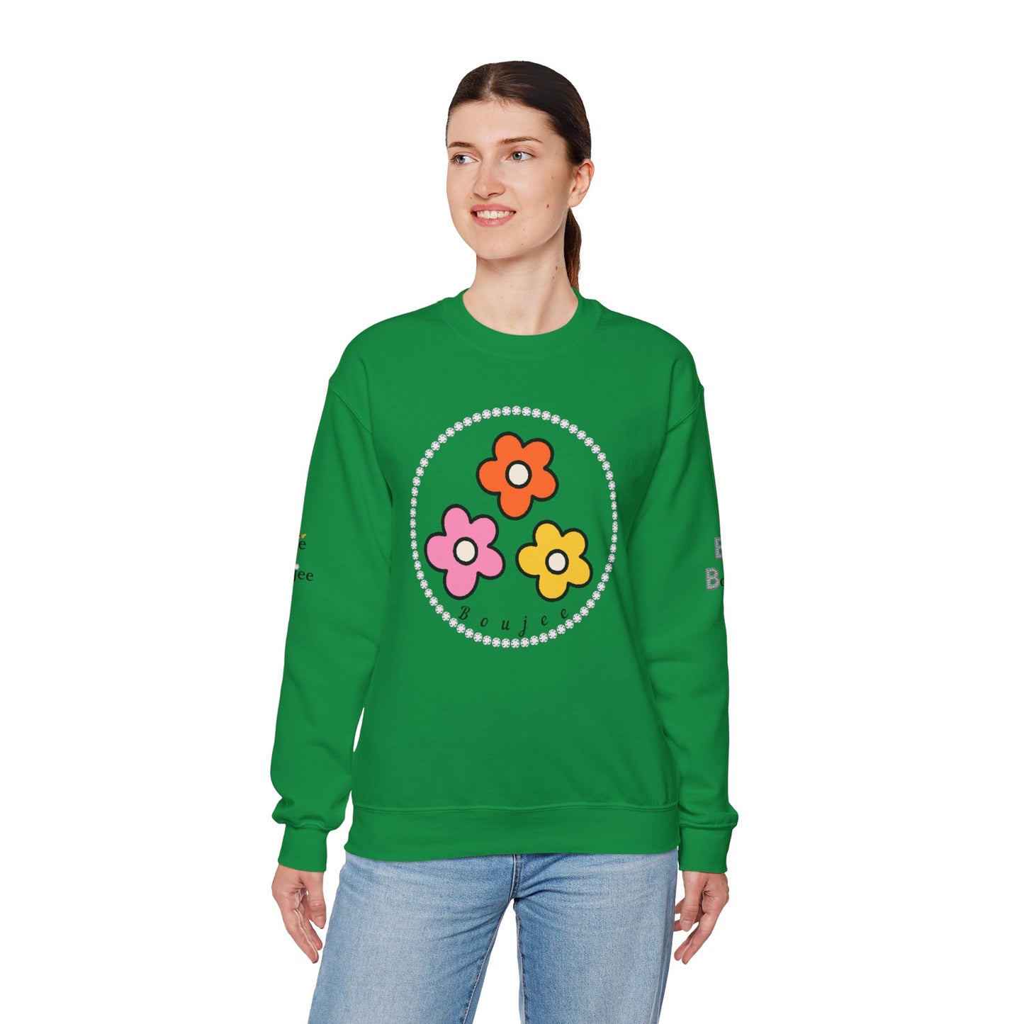 Boujee Mini Flowers Pink Orange Yellow - Heavy Blend™ Light Colors Crewneck Sweatshirt