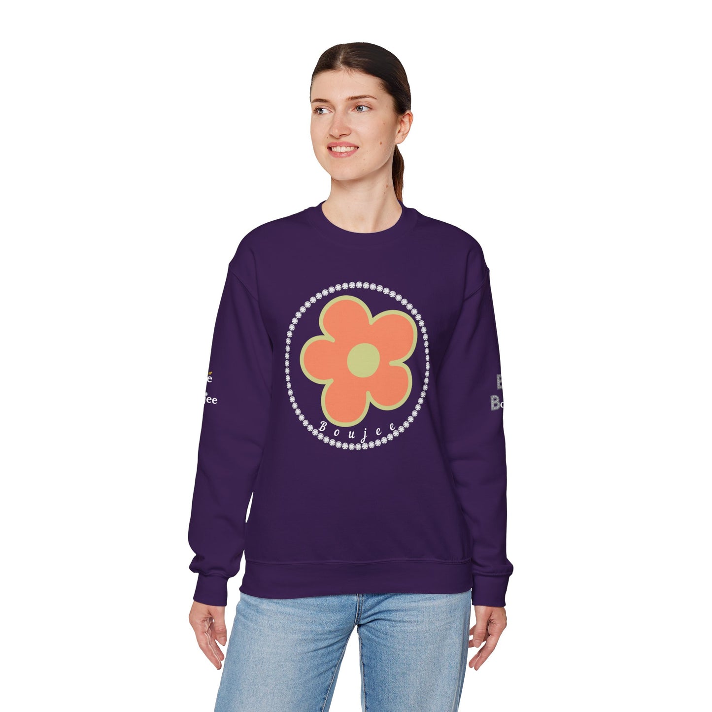Boujee Flower Orange Green - Heavy Blend™ Dark Colors Crewneck Sweatshirt