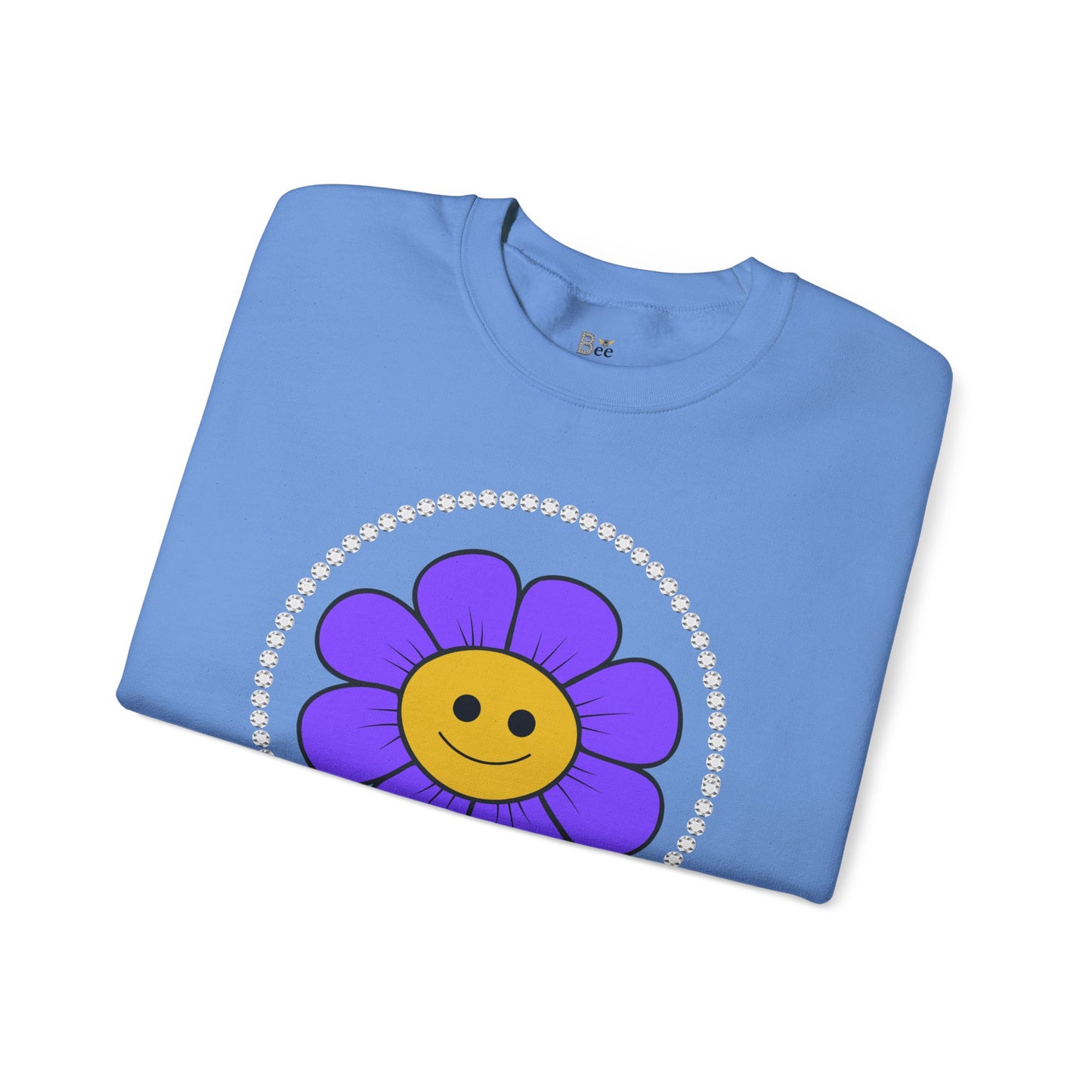 Boujee Flower Smiley Face Purple Gold - Heavy Blend™ Light Colors Crewneck Sweatshirt