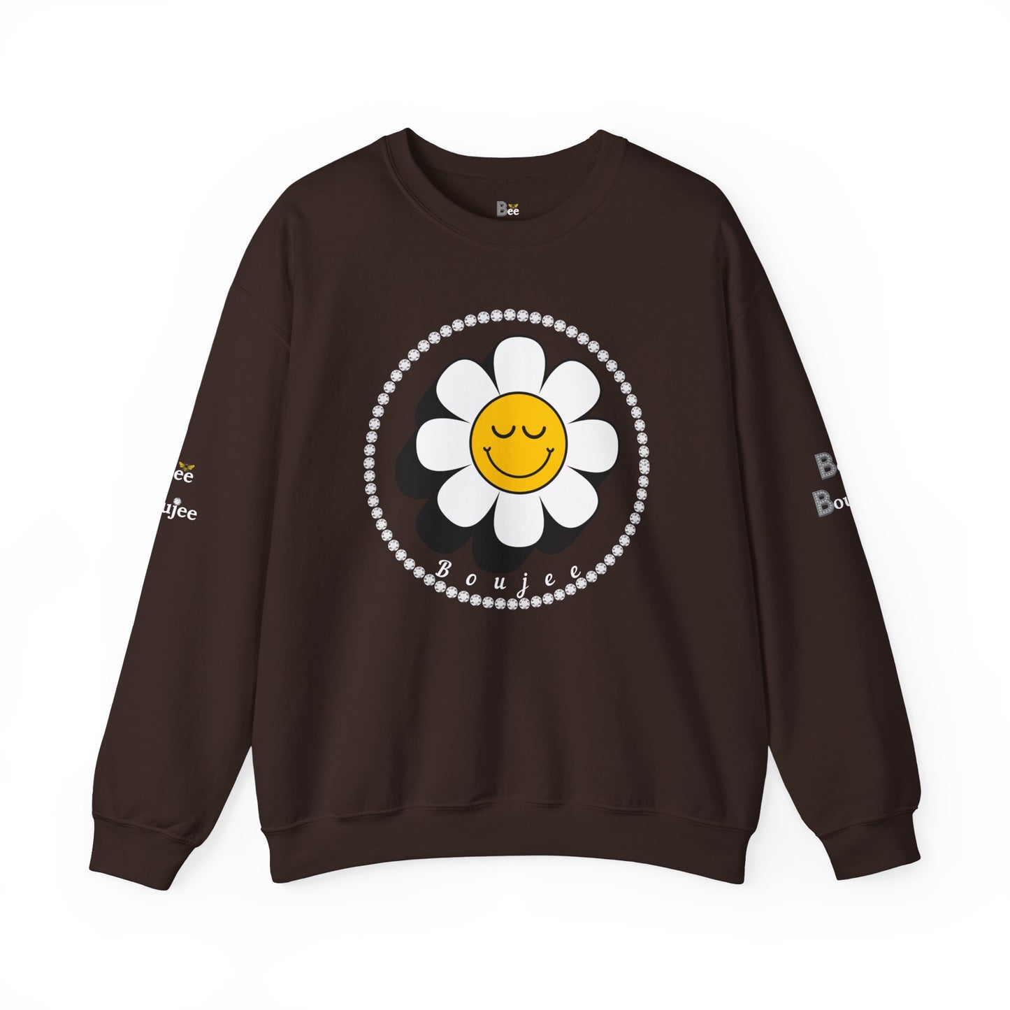 Boujee Flower Smiley Face Closed Eyes - Heavy Blend™ Dark Colors Crewneck Sweatshirt
