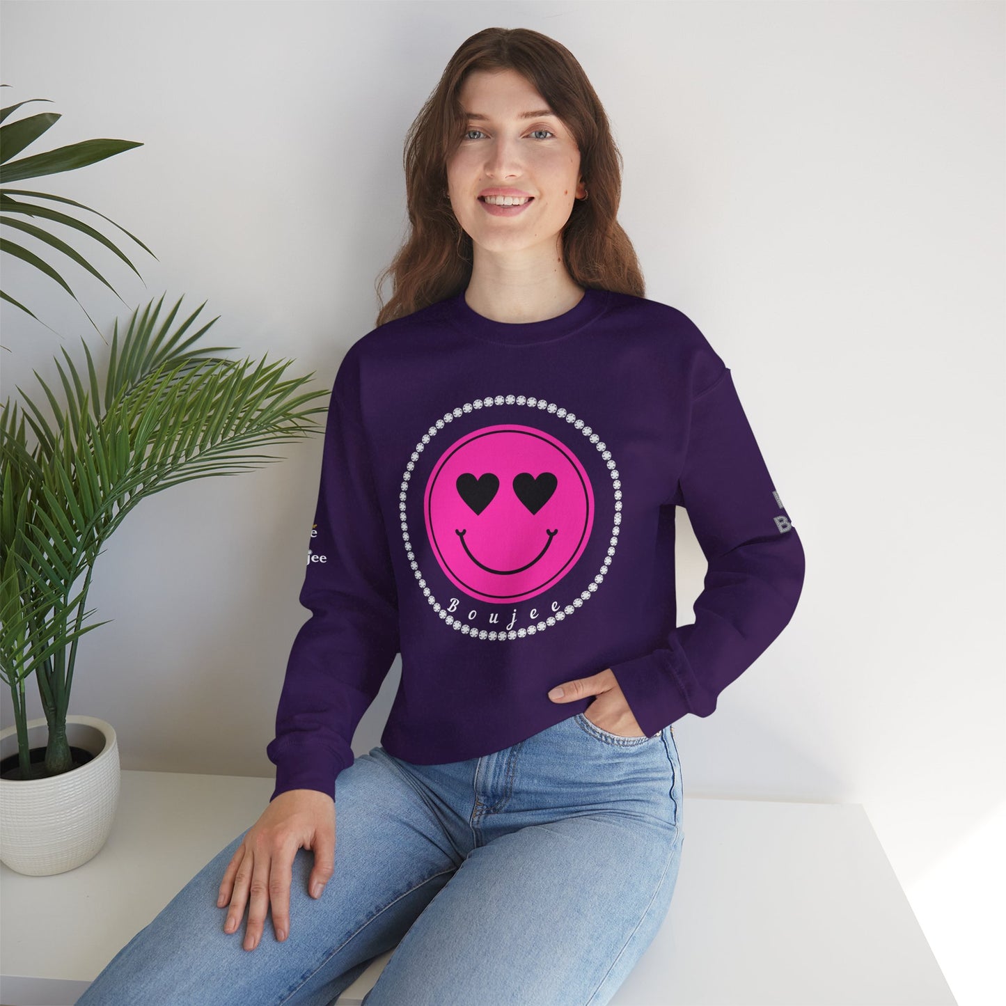 Boujee Smiley Face Pink Heart Eyes - Heavy Blend™ Dark Colors Crewneck Sweatshirt
