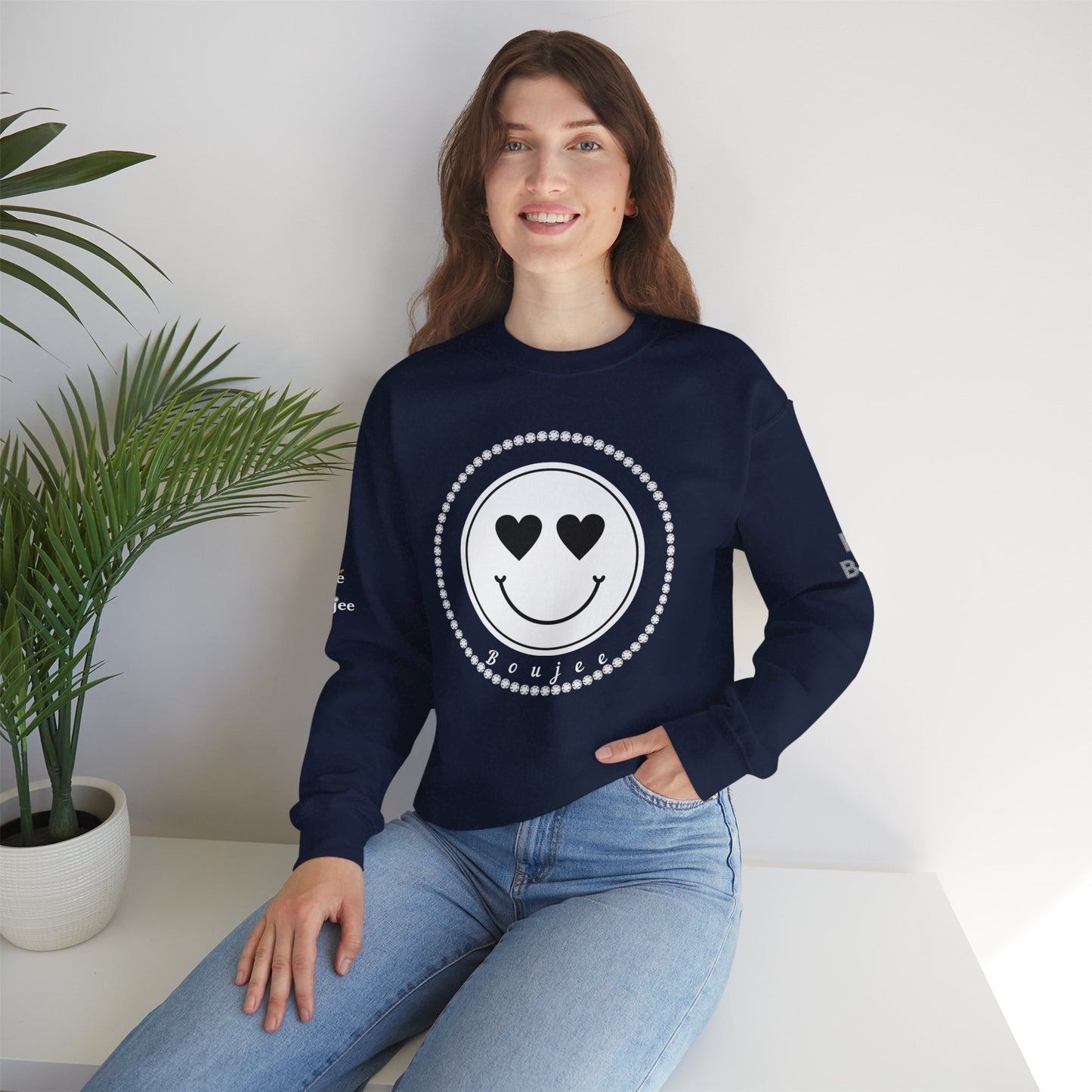 Boujee Smiley Face White Heart Eyes - Heavy Blend™ Dark Colors Crewneck Sweatshirt