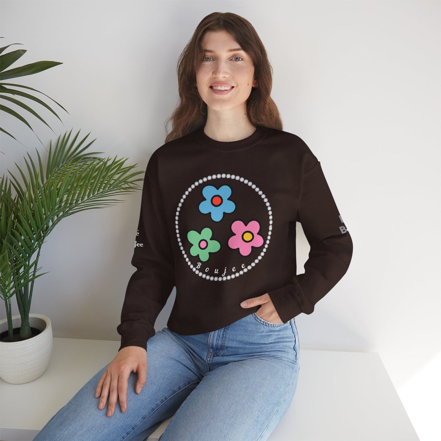 Boujee Mini Flowers Blue Green Pink - Heavy Blend™ Dark Colors Crewneck Sweatshirt