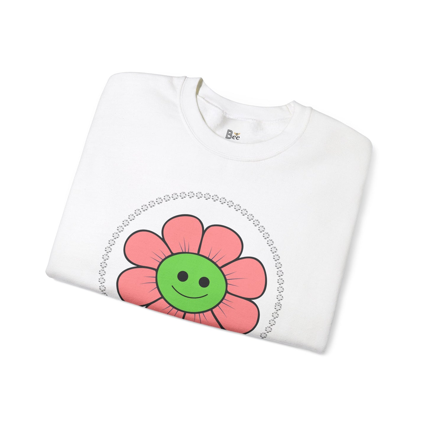 Boujee Flower Smiley Face Pink Green - Heavy Blend™ Light Colors Crewneck Sweatshirt