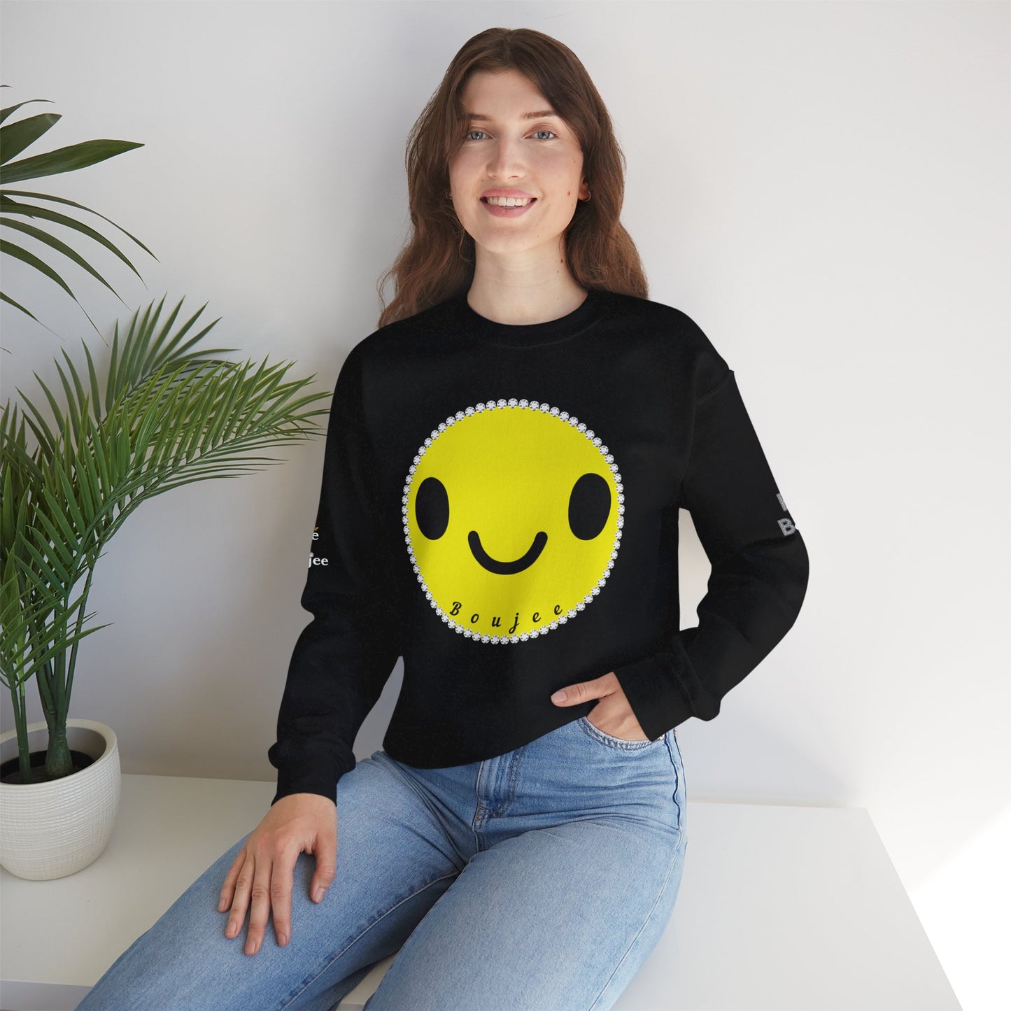 Boujee Smiley Face Yellow - Heavy Blend™ Dark Colors Crewneck Sweatshirt