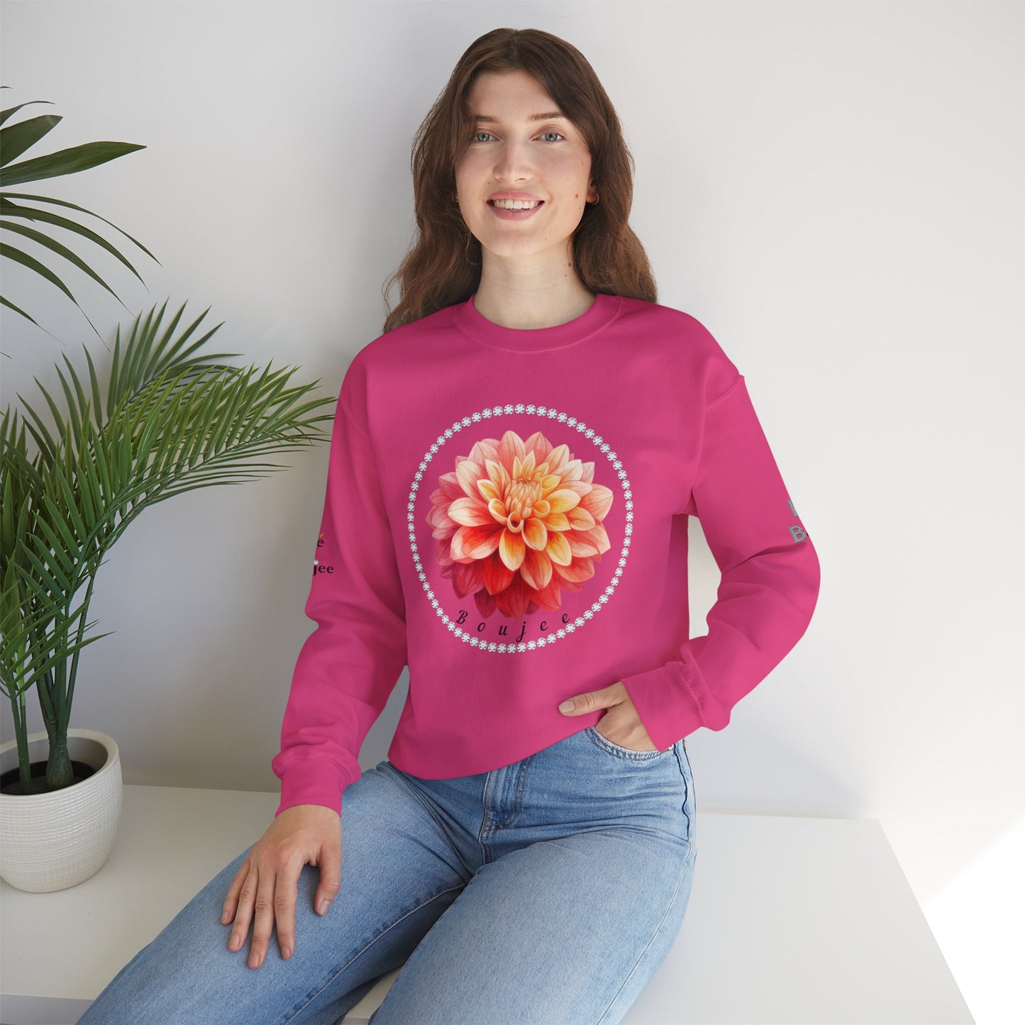 Boujee Flower Pink Yellow - Heavy Blend™ Light Colors Crewneck Sweatshirt