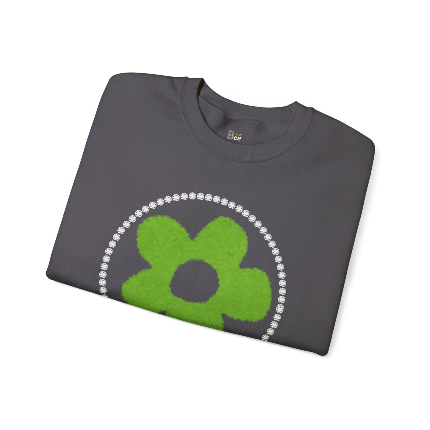 Boujee Fuzzy Green Flower- Heavy Blend™ Dark Colors Crewneck Sweatshirt