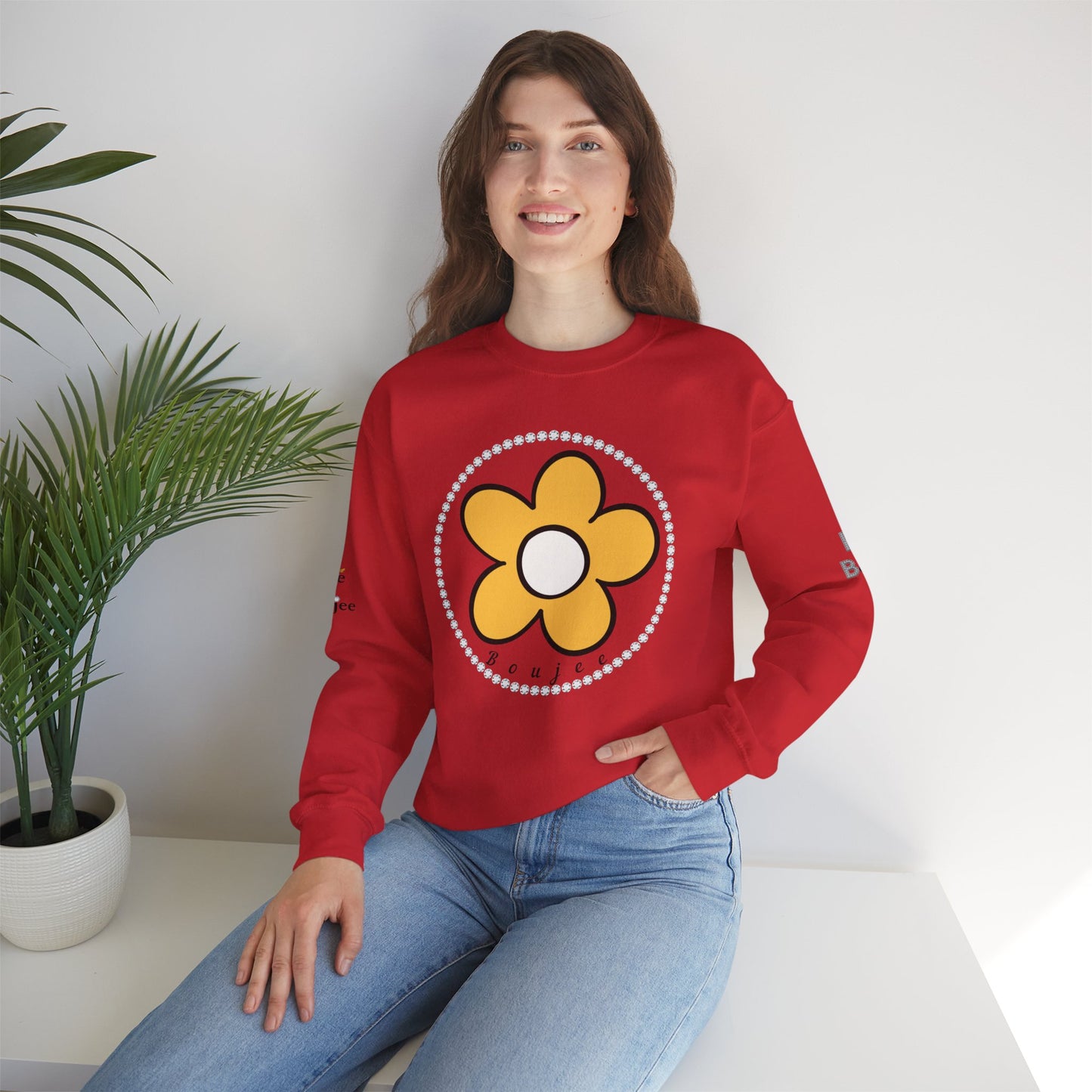 Boujee Flower Yellow White - Heavy Blend™ Light Colors Crewneck Sweatshirt