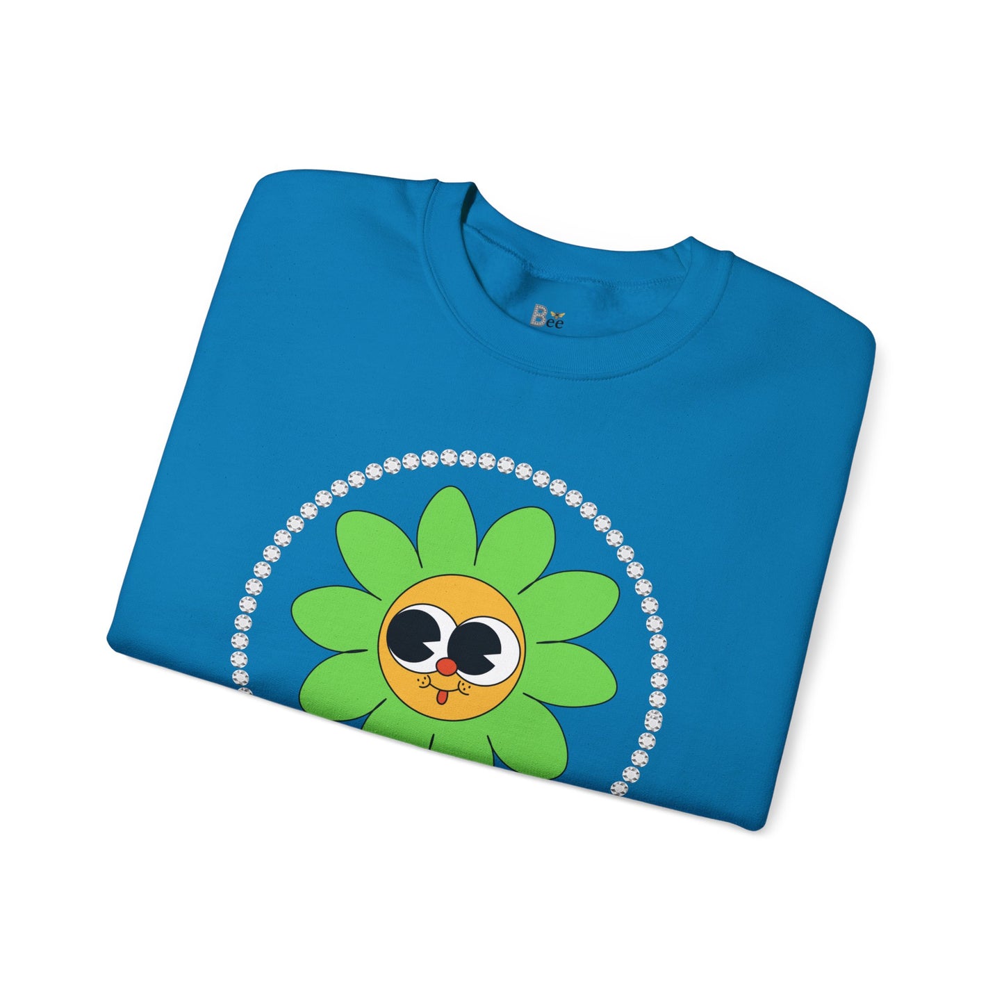 Boujee Flower Smiley Face Green Gold Wide-Eyed - Heavy Blend™ Light Colors Crewneck Sweatshirt