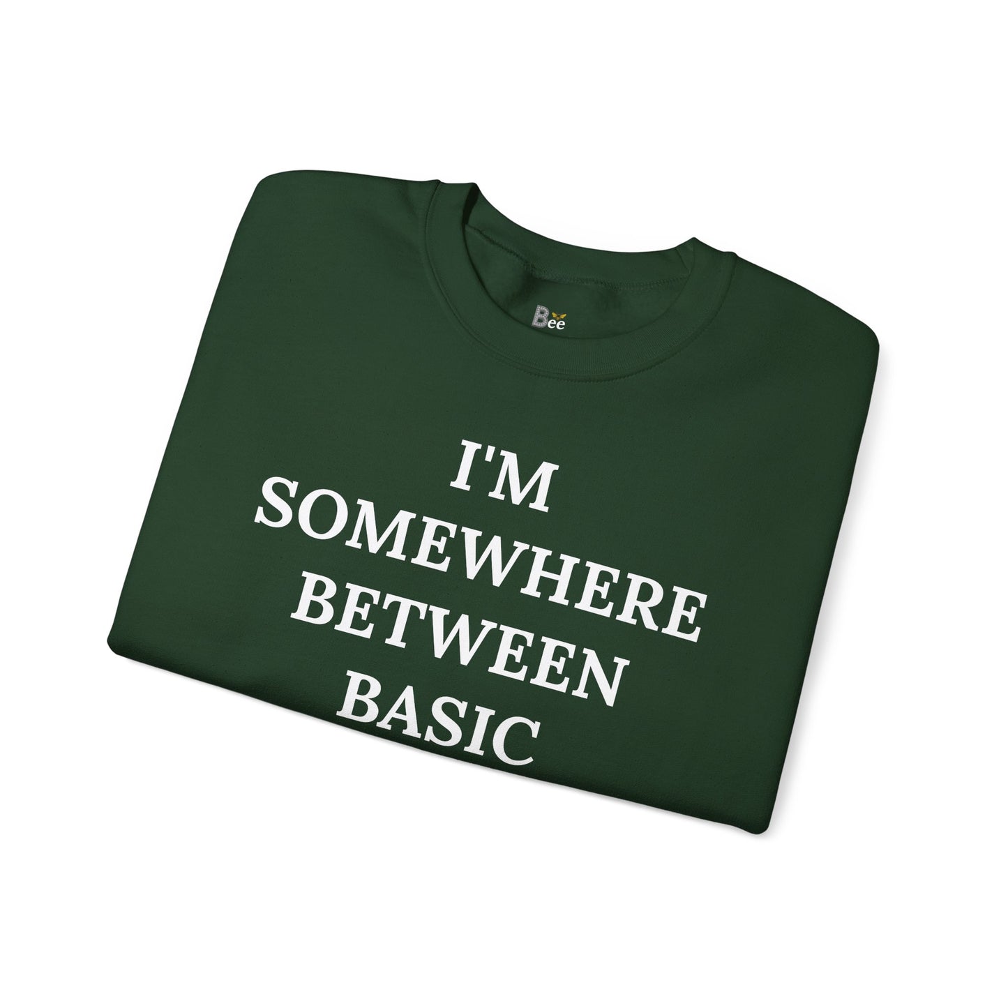 I'm Somewhere Between Basic & Boujee - Heavy Blend™ Dark Colors Crewneck Sweatshirt