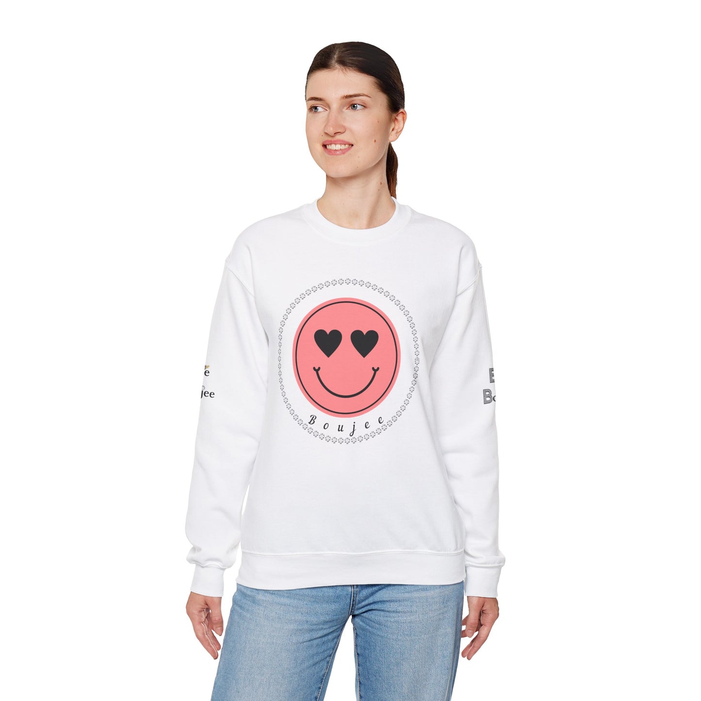 Boujee Smiley Face Pink Heart Eyes - Heavy Blend™ Light Colors Crewneck Sweatshirt