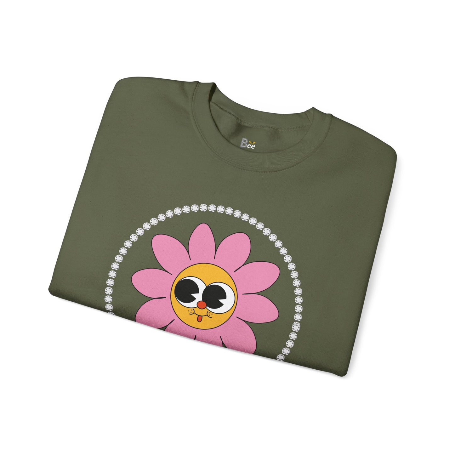 Boujee Flower Smiley Face Pink Gold Wide-Eyed - Heavy Blend™ Dark Colors Crewneck Sweatshirt