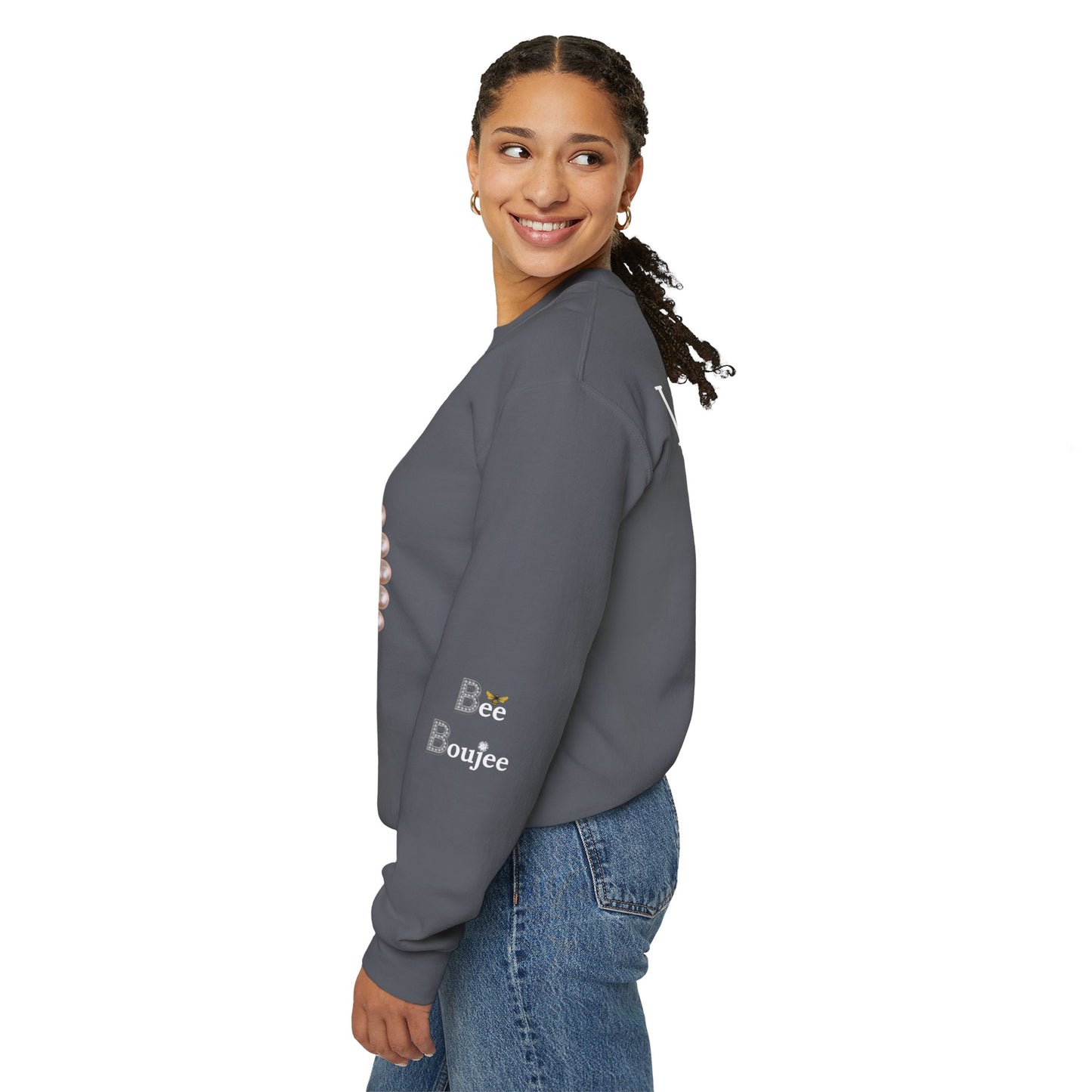 Bee Boujee - Boujee Smiley Face Turquoise in Diamonds Heavy Blend™ Dark Colors Crewneck Sweatshirt