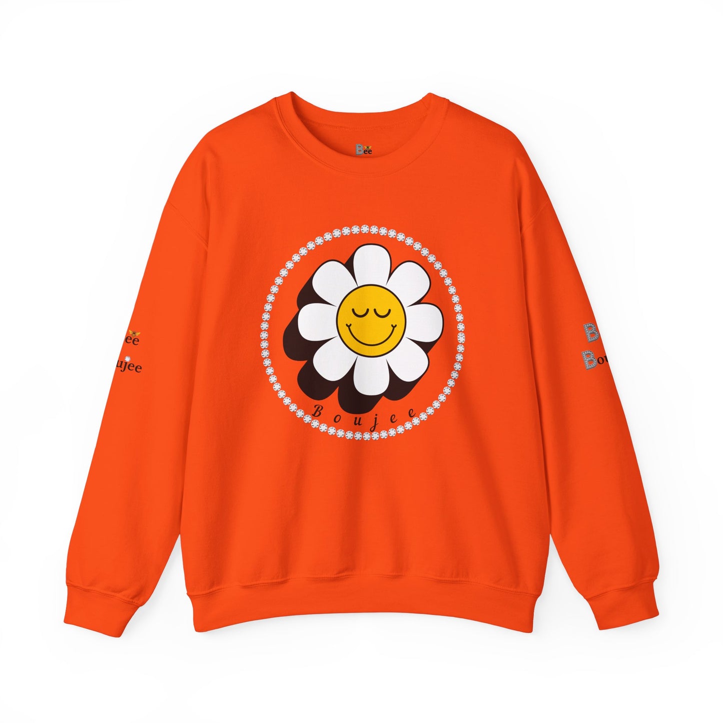 Boujee Flower Smiley Face Closed Eyes White Gold - Heavy Blend™ Light Colors Crewneck Sweatshirt