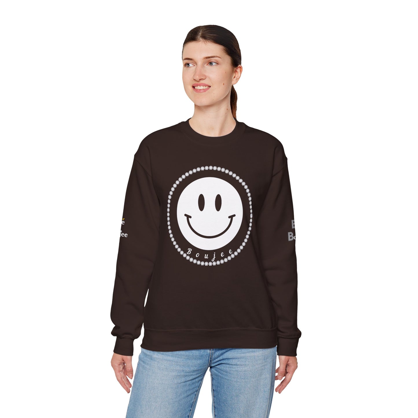Boujee Smiley Face White - Heavy Blend™ Dark Colors Crewneck Sweatshirt