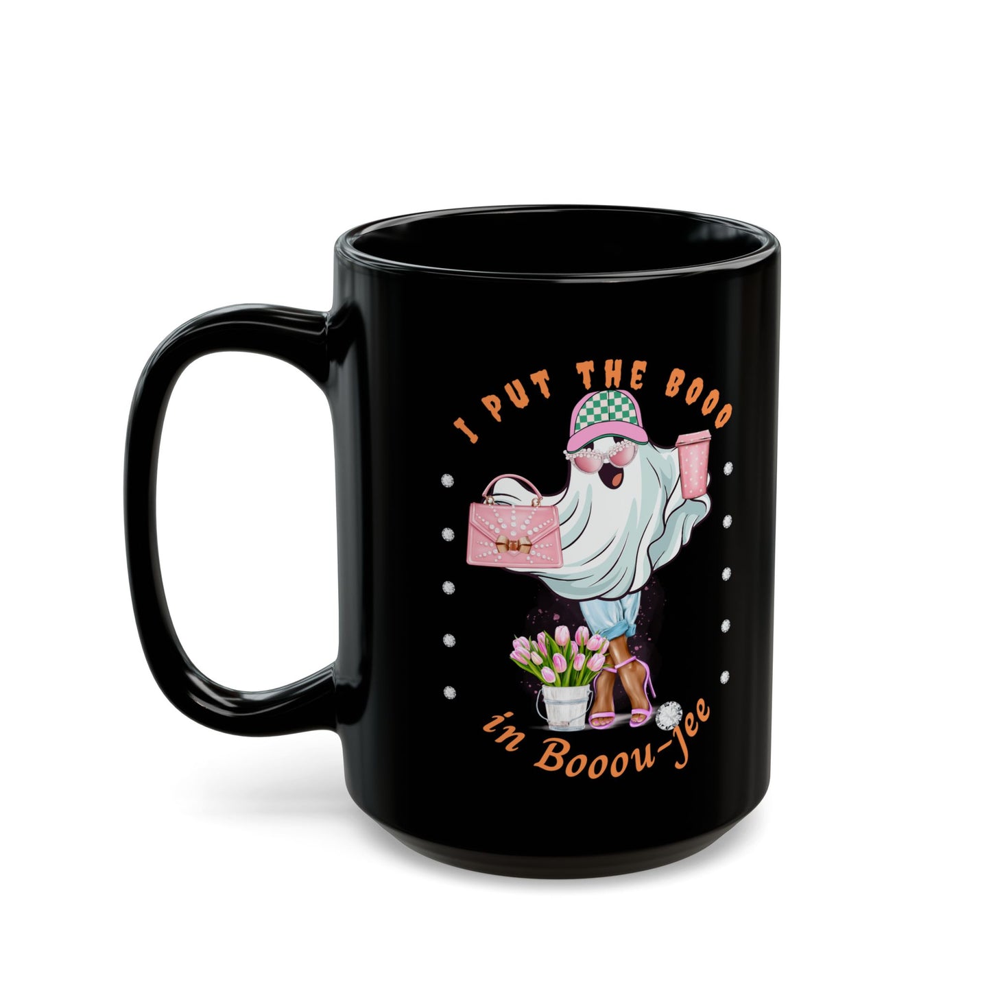 Halloween Booo in Booujee BLACK Mug 15oz BROWN SKIN TONE