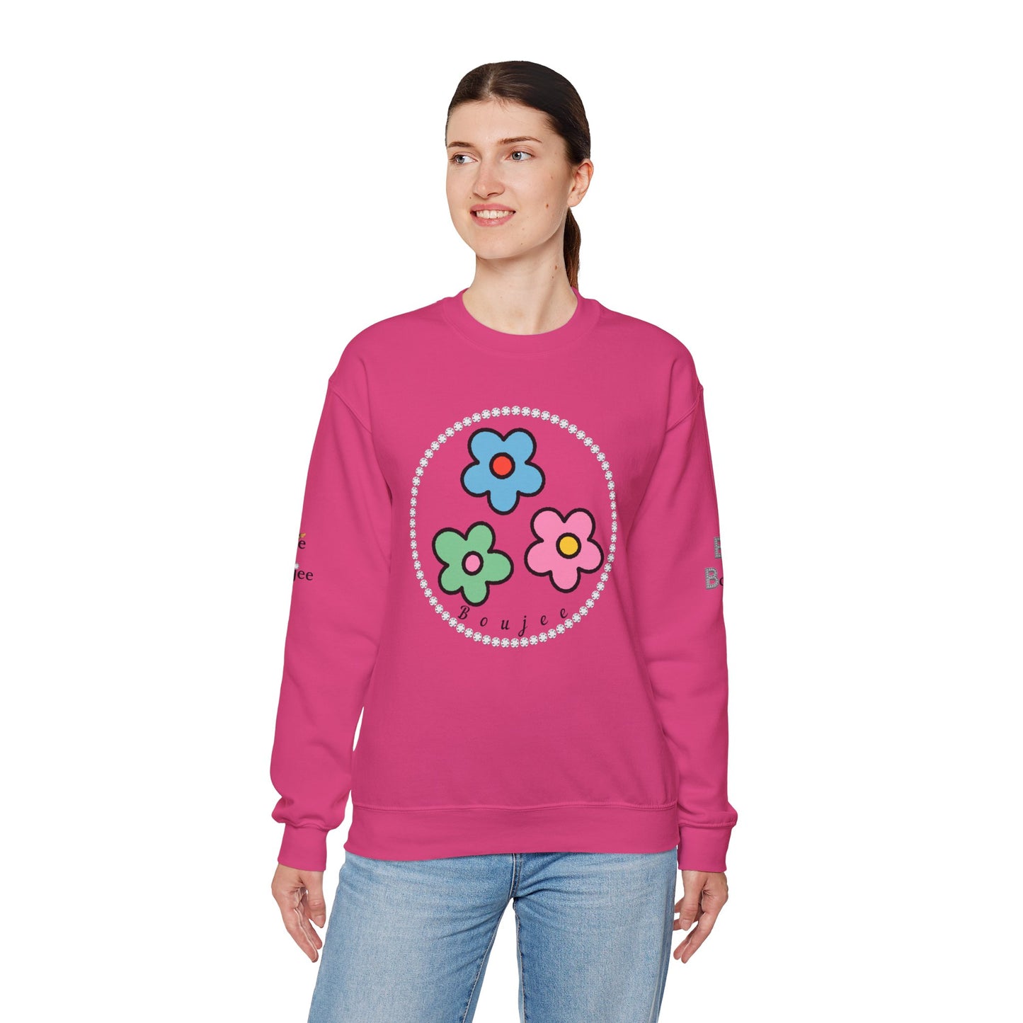 Boujee Mini Flowers Blue Pink Green - Heavy Blend™ Light Colors Crewneck Sweatshirt