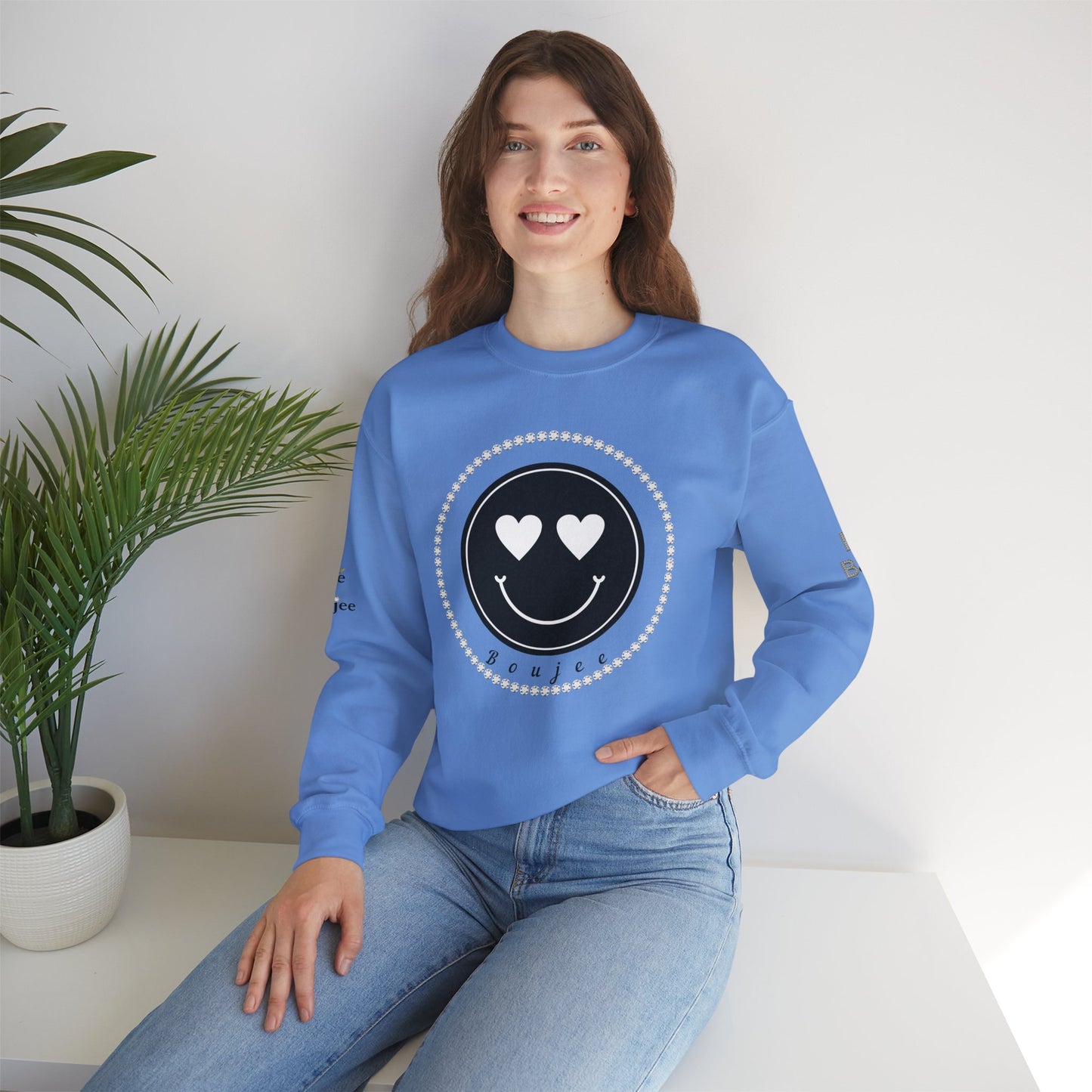 Boujee Smiley Face Heart Eyes Black - Heavy Blend™ Light Colors Crewneck Sweatshirt