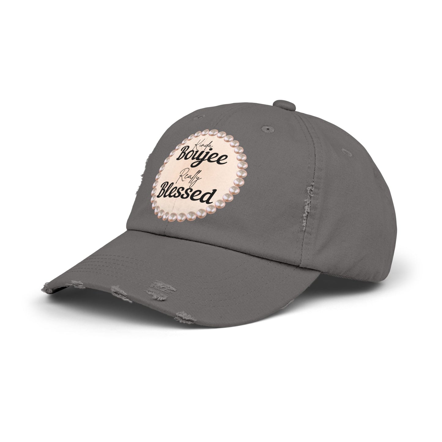 Kinda Boujee Really Blessed Distressed Pearl-Emblem Cap
