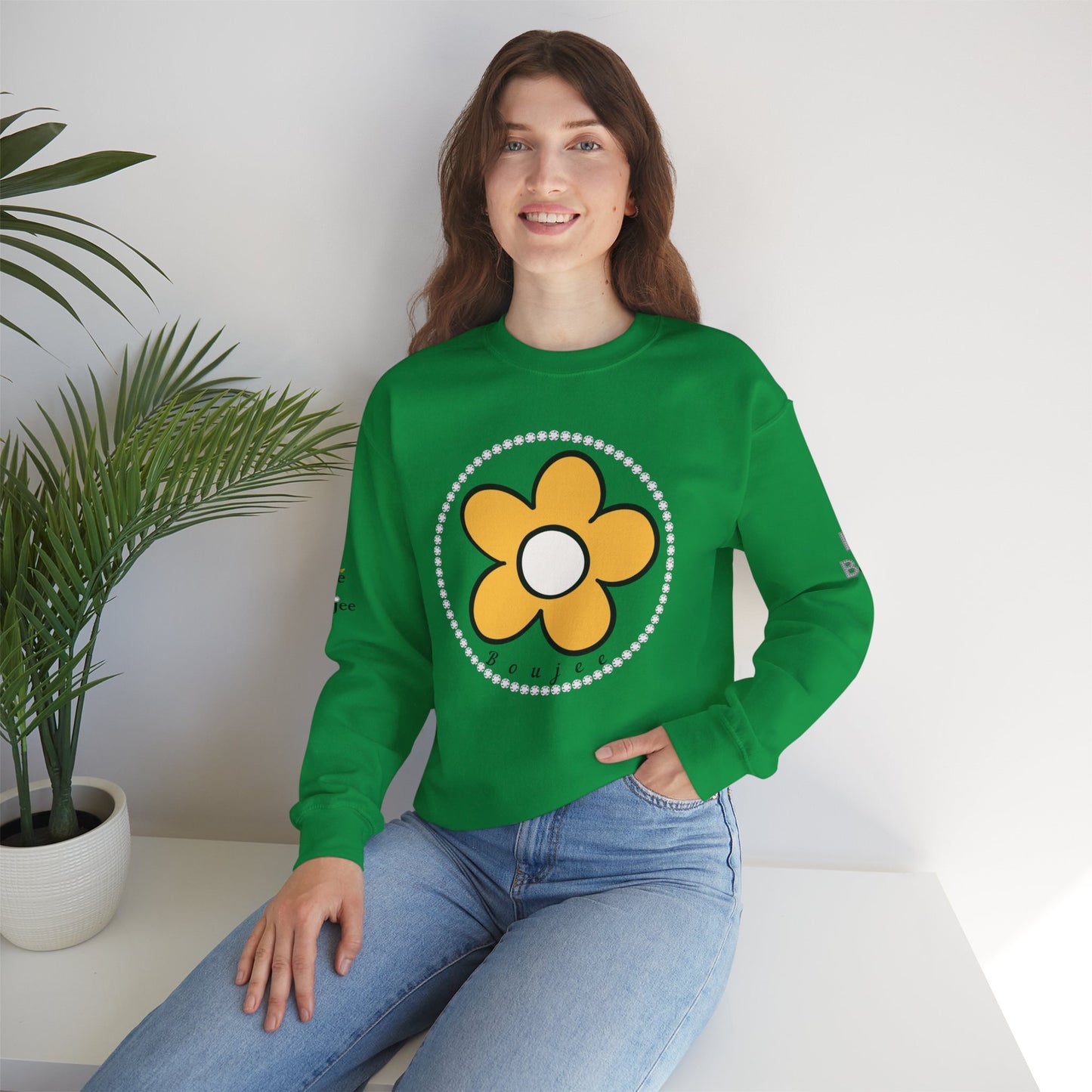 Boujee Flower Yellow White - Heavy Blend™ Light Colors Crewneck Sweatshirt