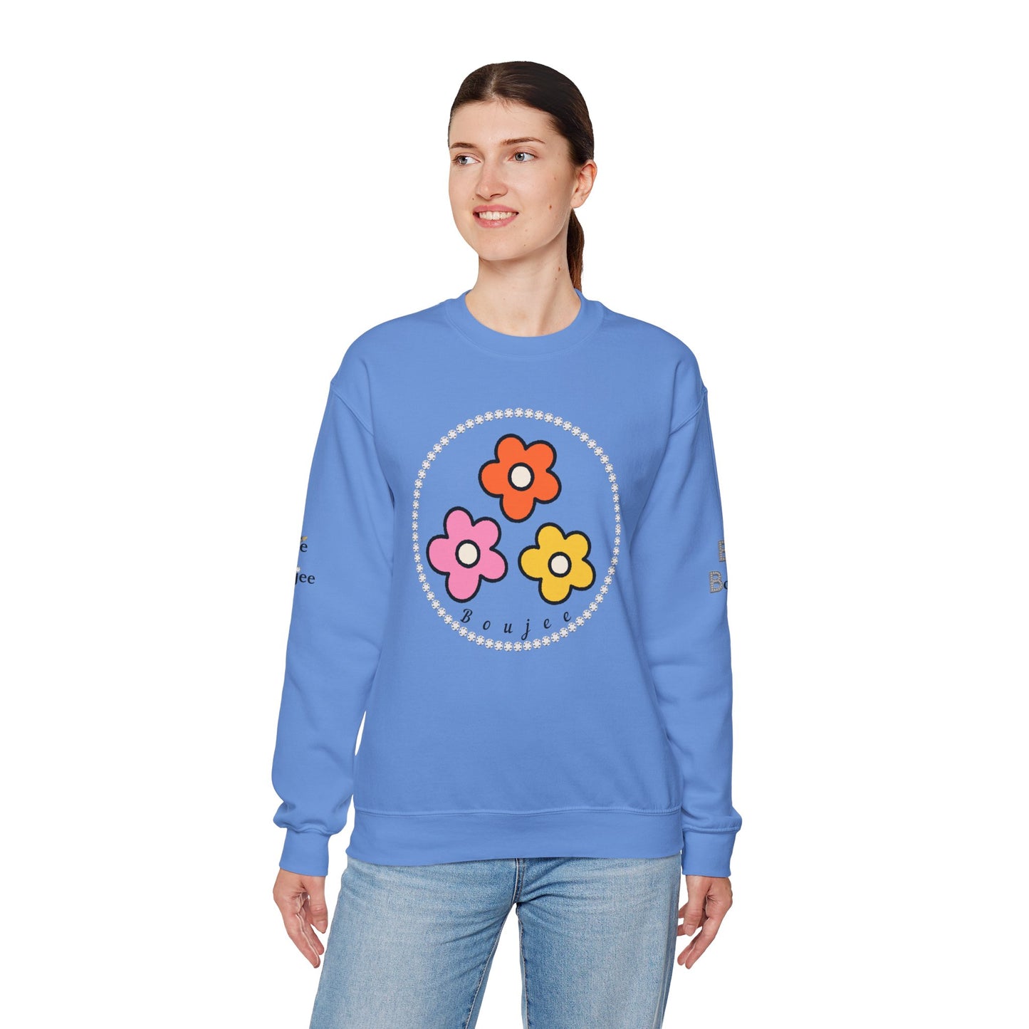 Boujee Mini Flowers Pink Orange Yellow - Heavy Blend™ Light Colors Crewneck Sweatshirt