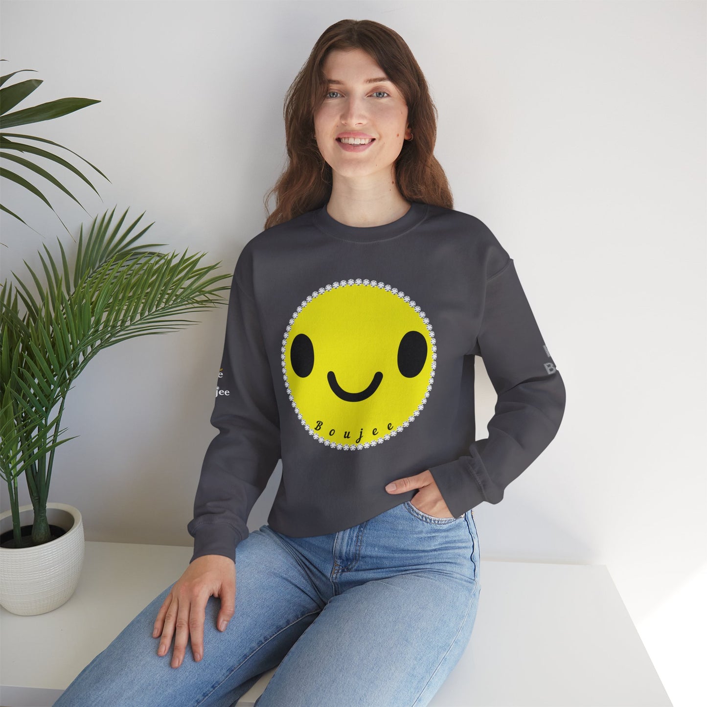 Boujee Smiley Face Yellow - Heavy Blend™ Dark Colors Crewneck Sweatshirt