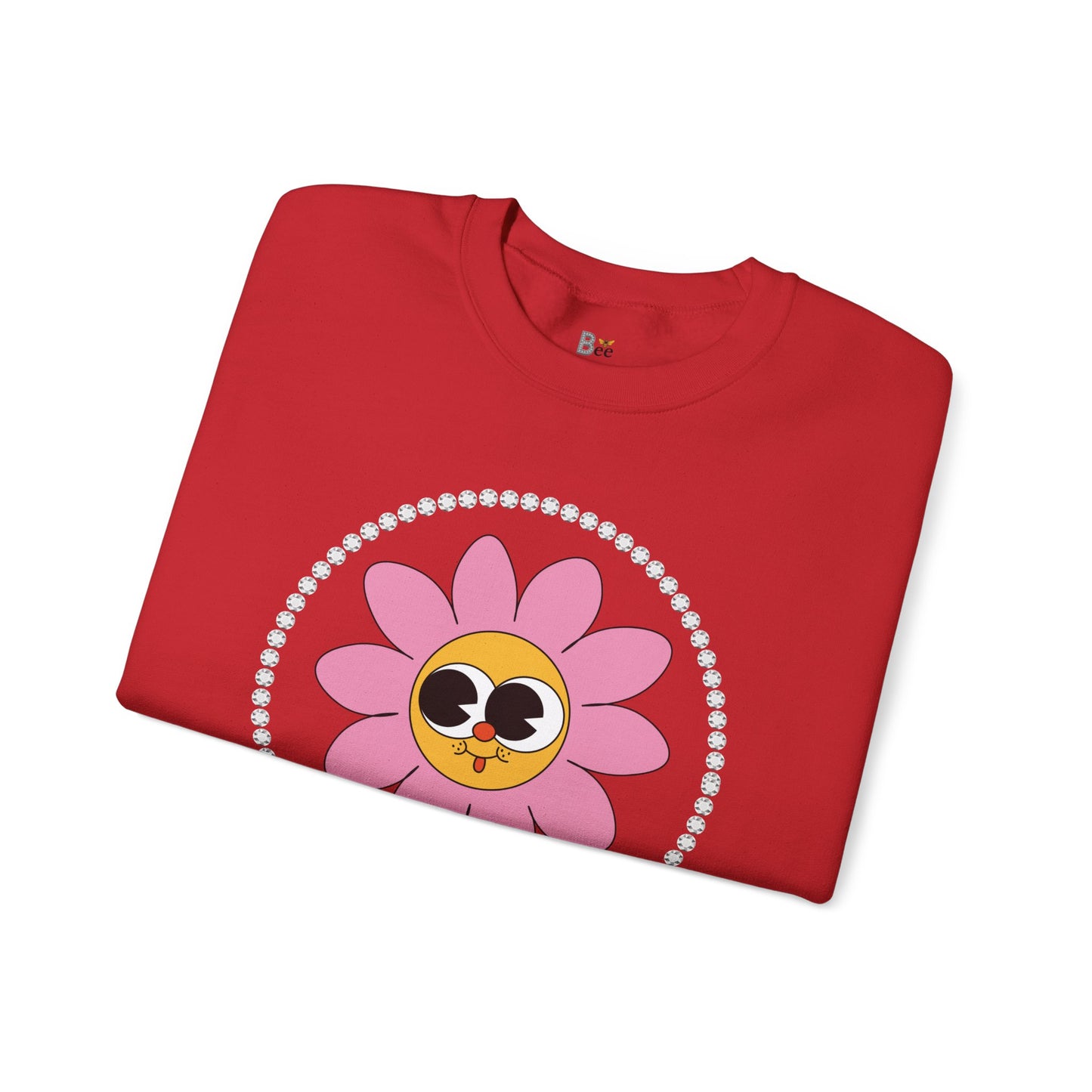 Boujee Flower Smiley Face Pink Gold Wide-Eyed - Heavy Blend™ Light Colors Crewneck Sweatshirt