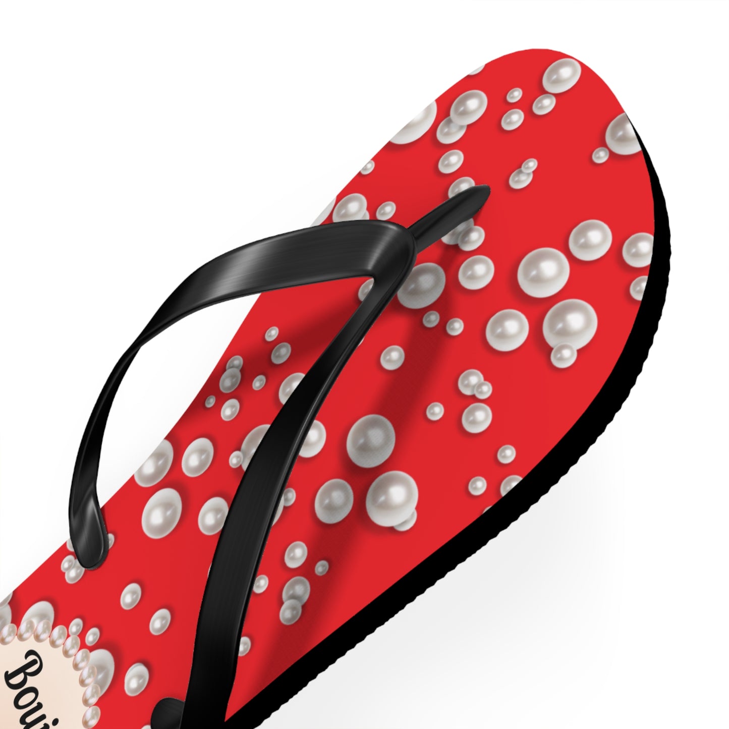 Boujee & Blessed Flip Flops - RED in Sea of Pearls - LARGE
