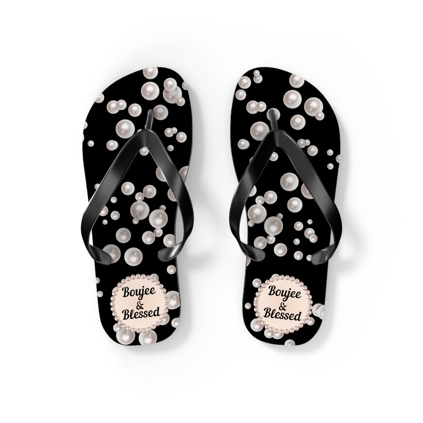 Boujee & Blessed BLACK (Sea of Pearls) Flip-Flops - SMALL