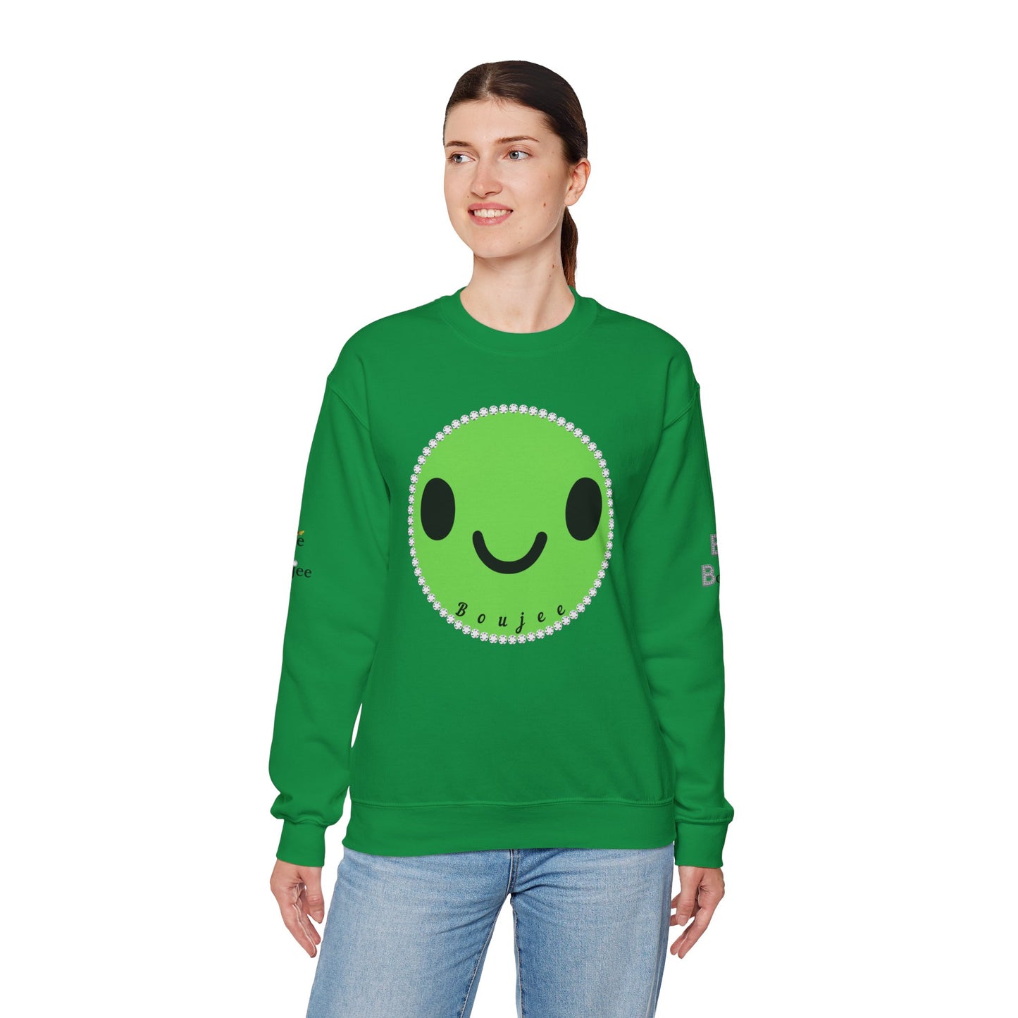 Boujee Smiley Face Green - Heavy Blend™ Light Colors Crewneck Sweatshirt