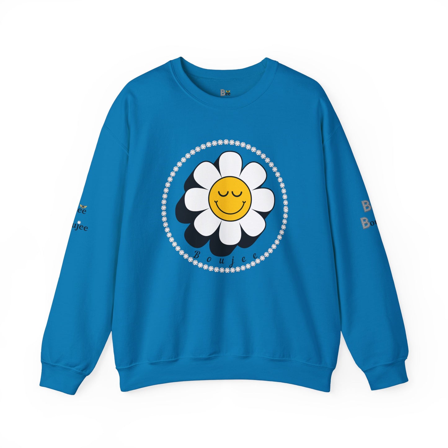 Boujee Flower Smiley Face Closed Eyes White Gold - Heavy Blend™ Light Colors Crewneck Sweatshirt
