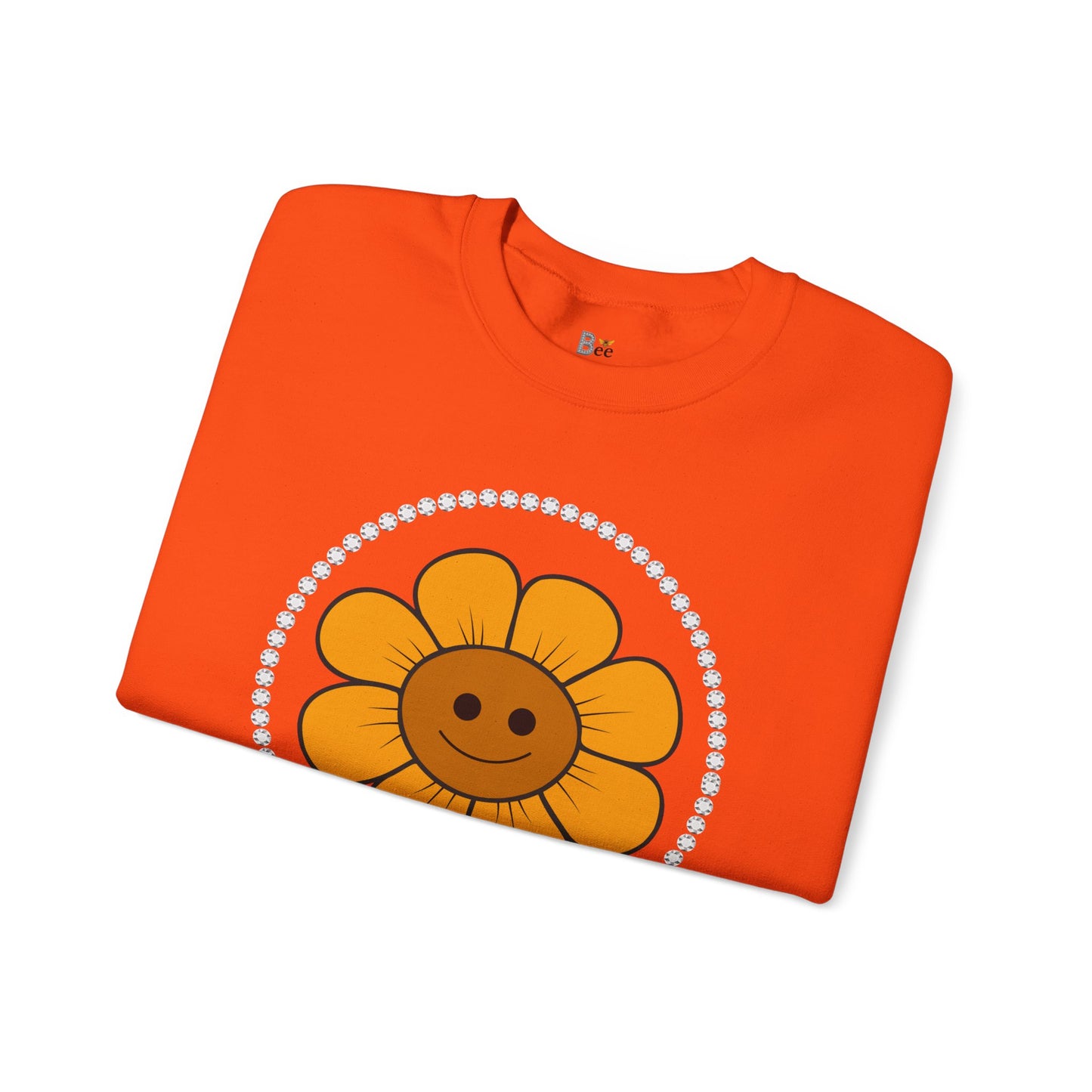Boujee Flower Smiley Face Gold Light Brown - Heavy Blend™ Light Colors Crewneck Sweatshirt