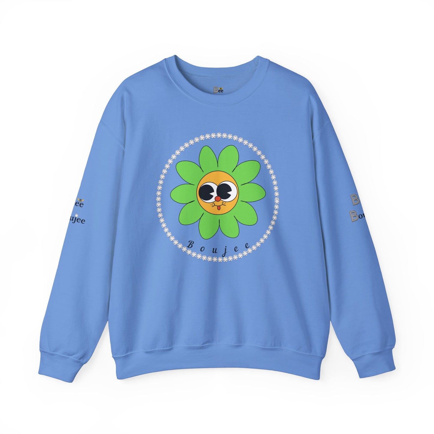 Boujee Flower Smiley Face Green Gold Wide-Eyed - Heavy Blend™ Light Colors Crewneck Sweatshirt