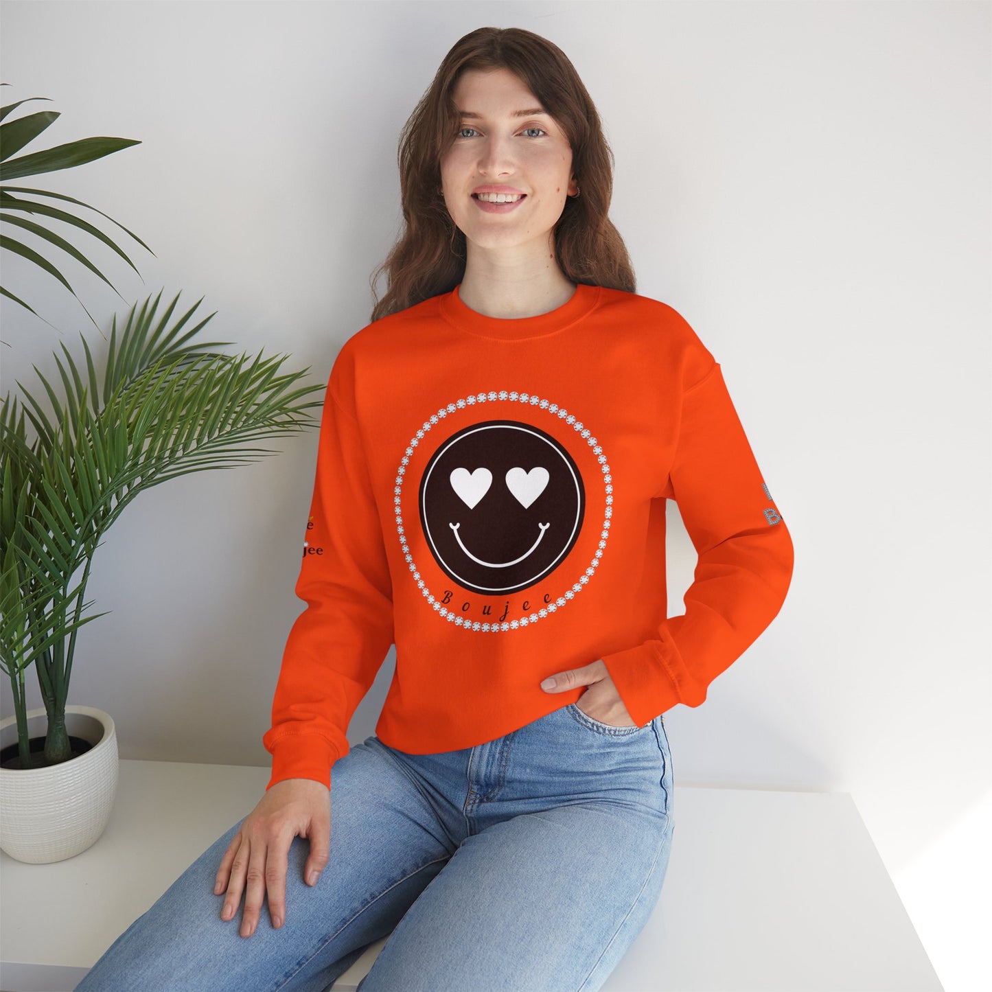 Boujee Smiley Face Heart Eyes Black - Heavy Blend™ Light Colors Crewneck Sweatshirt