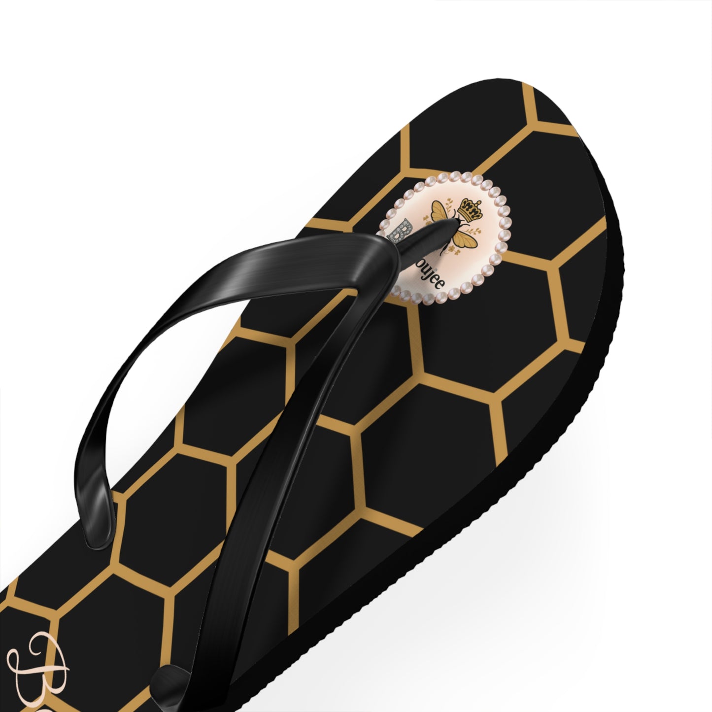 Bee Boujee Golden Honeycomb Flip-Flops (Black & Gold) - MEDIUM
