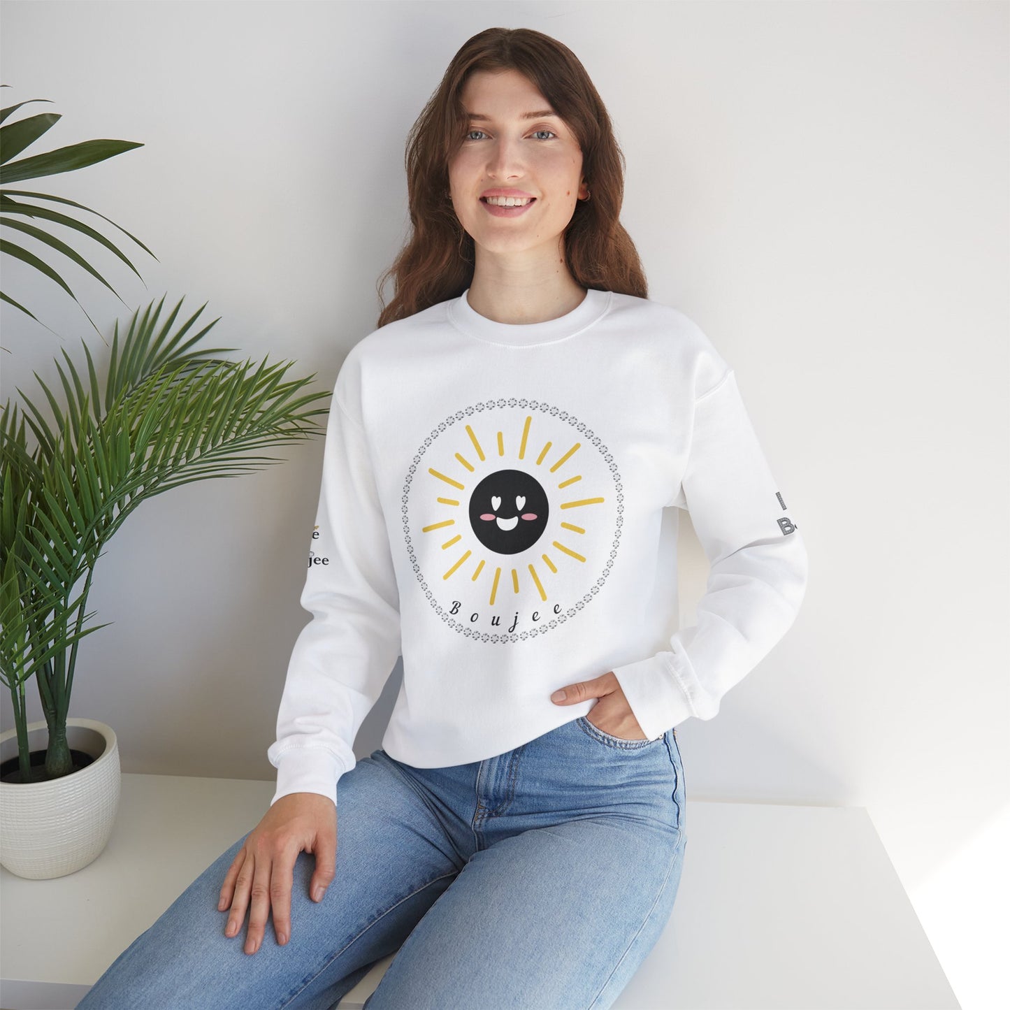 Boujee Sunshine Smiley Face Black - Heavy Blend™ Light Colors Crewneck Sweatshirt