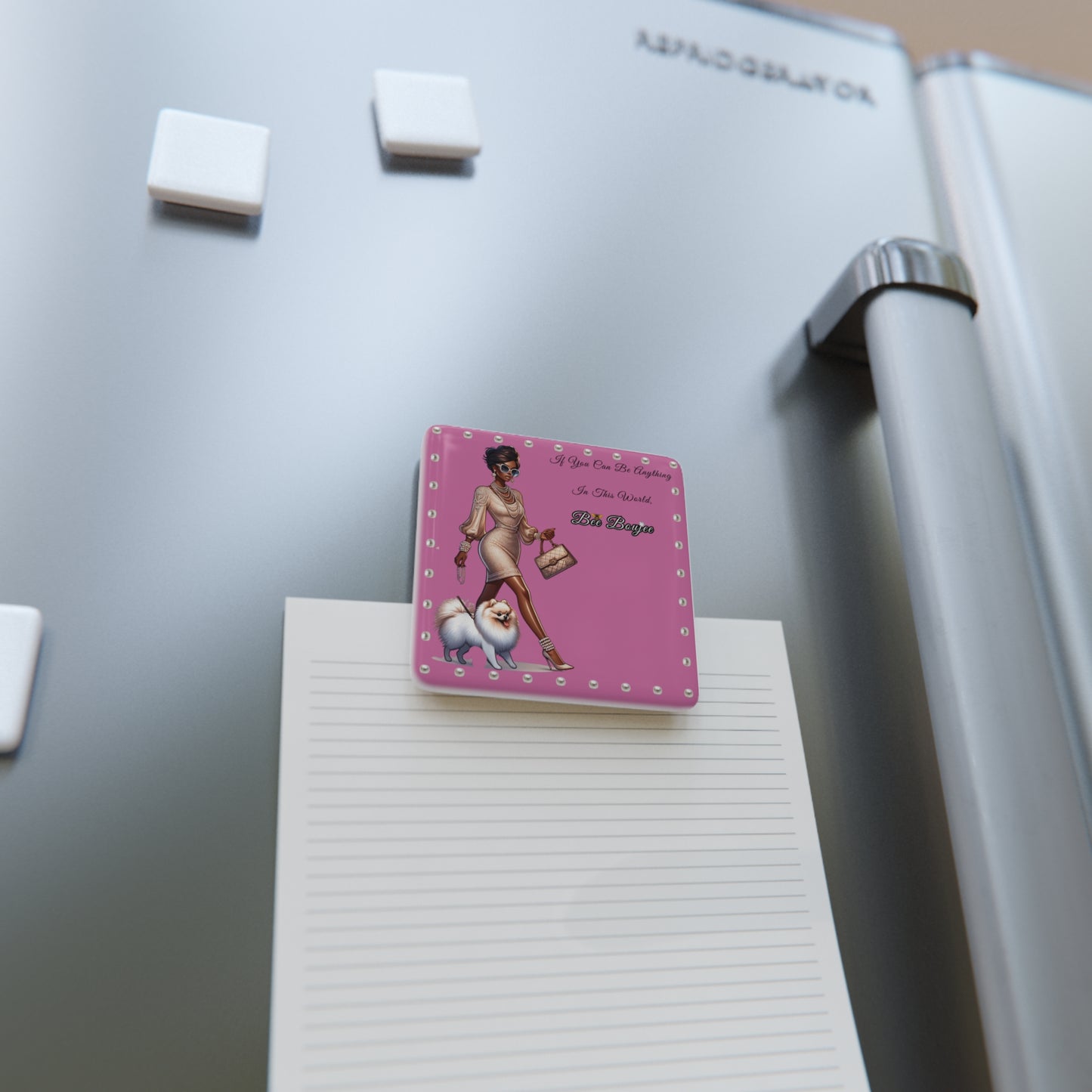 Bee Boujee in PEARLS - Porcelain Magnet 02, Square PINK