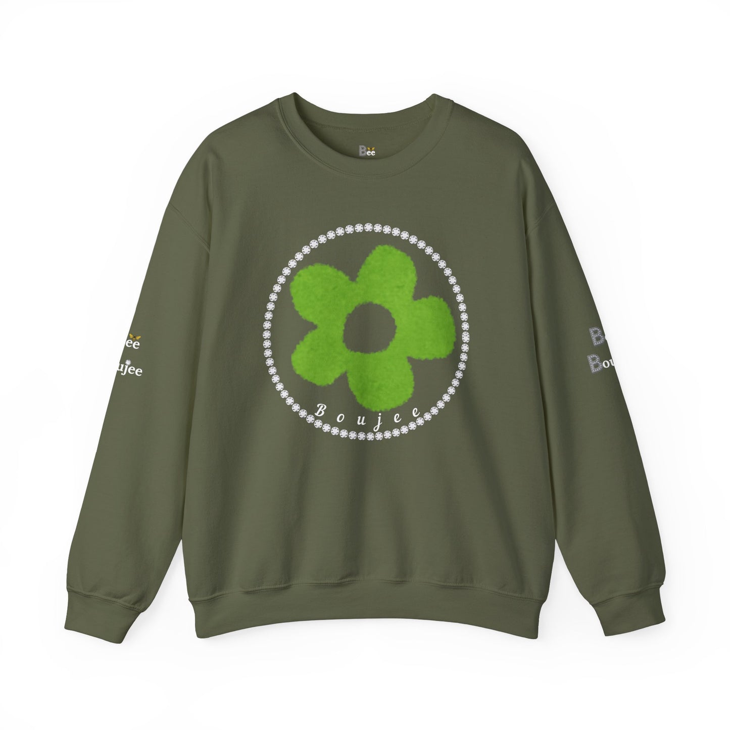 Boujee Fuzzy Green Flower- Heavy Blend™ Dark Colors Crewneck Sweatshirt