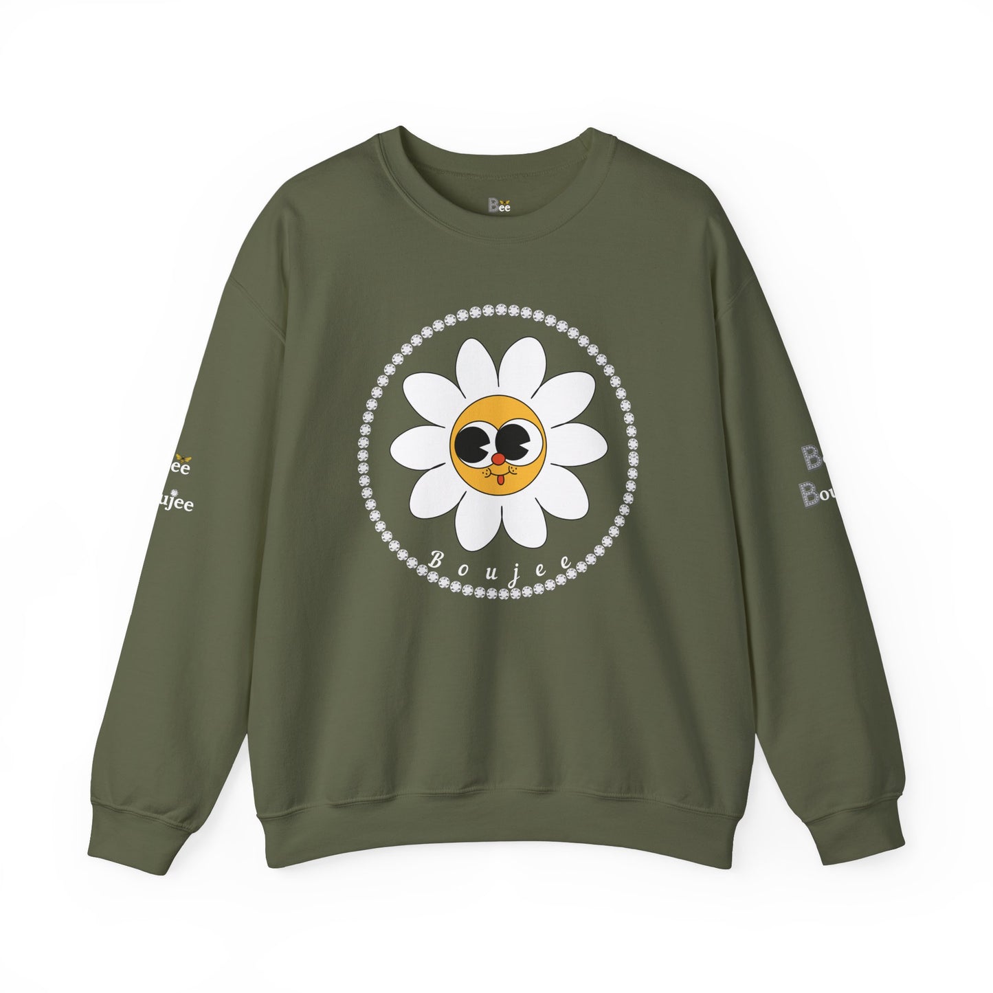 Boujee Flower Smiley Face White Gold Wide-Eyed - Heavy Blend™ Dark Colors Crewneck Sweatshirt