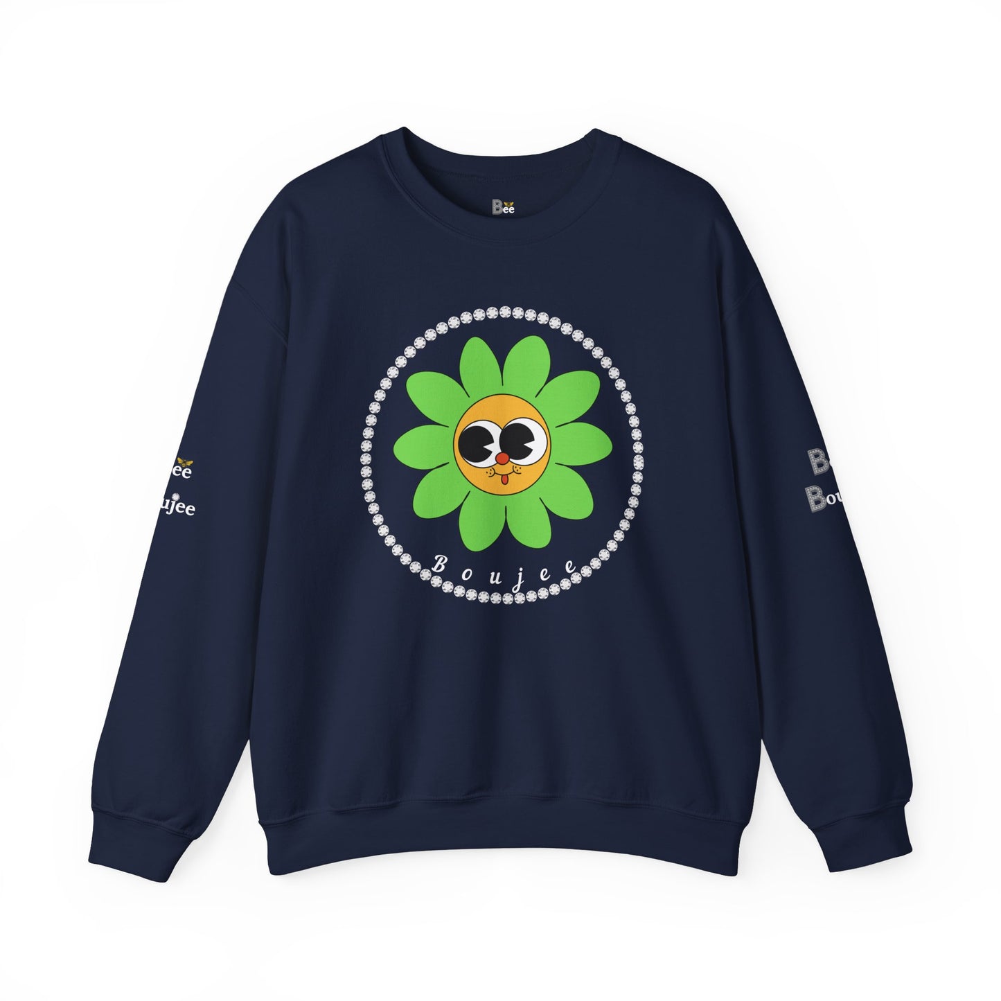Boujee Flower Smiley Face Green Gold Wide-Eyed - Heavy Blend™ Dark Colors Crewneck Sweatshirt