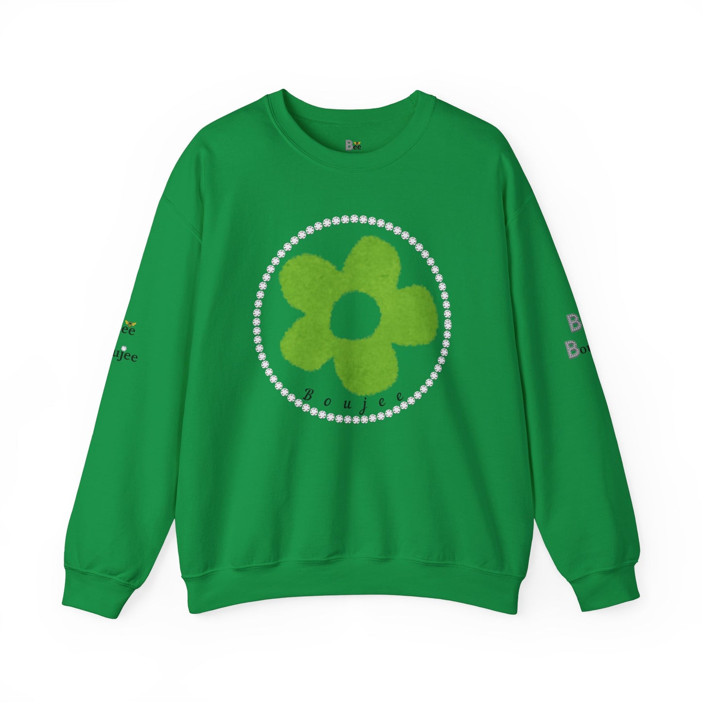 Boujee Fuzzy Green Flower - Heavy Blend™ Light Colors Crewneck Sweatshirt
