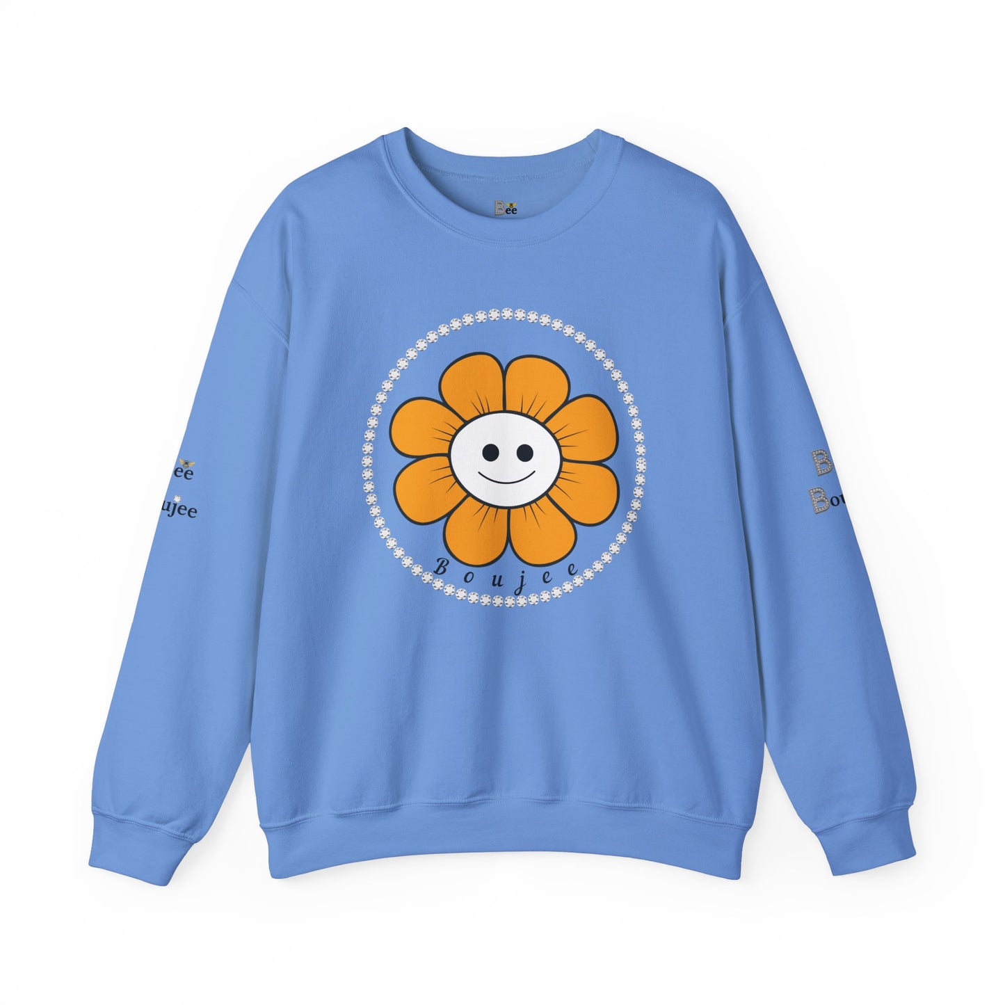 Boujee Flower Smiley Face Gold White - Heavy Blend™ Light Colors Crewneck Sweatshirt