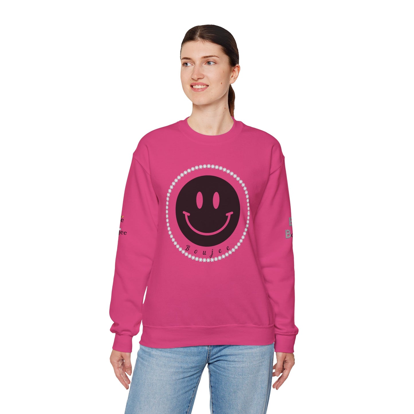 Boujee Smiley Face Black - Heavy Blend™ Light Colors Crewneck Sweatshirt