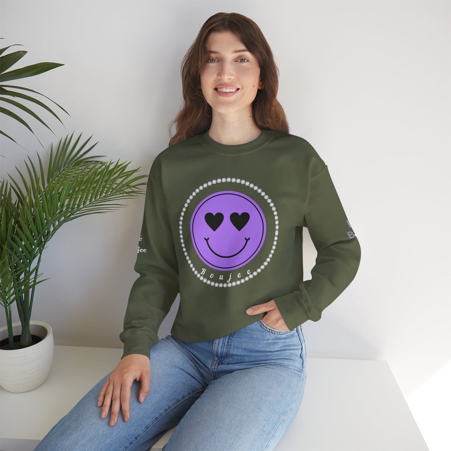 Boujee Smiley Face Purple Heart Eyes Yellow - Heavy Blend™ Dark Colors Crewneck Sweatshirt